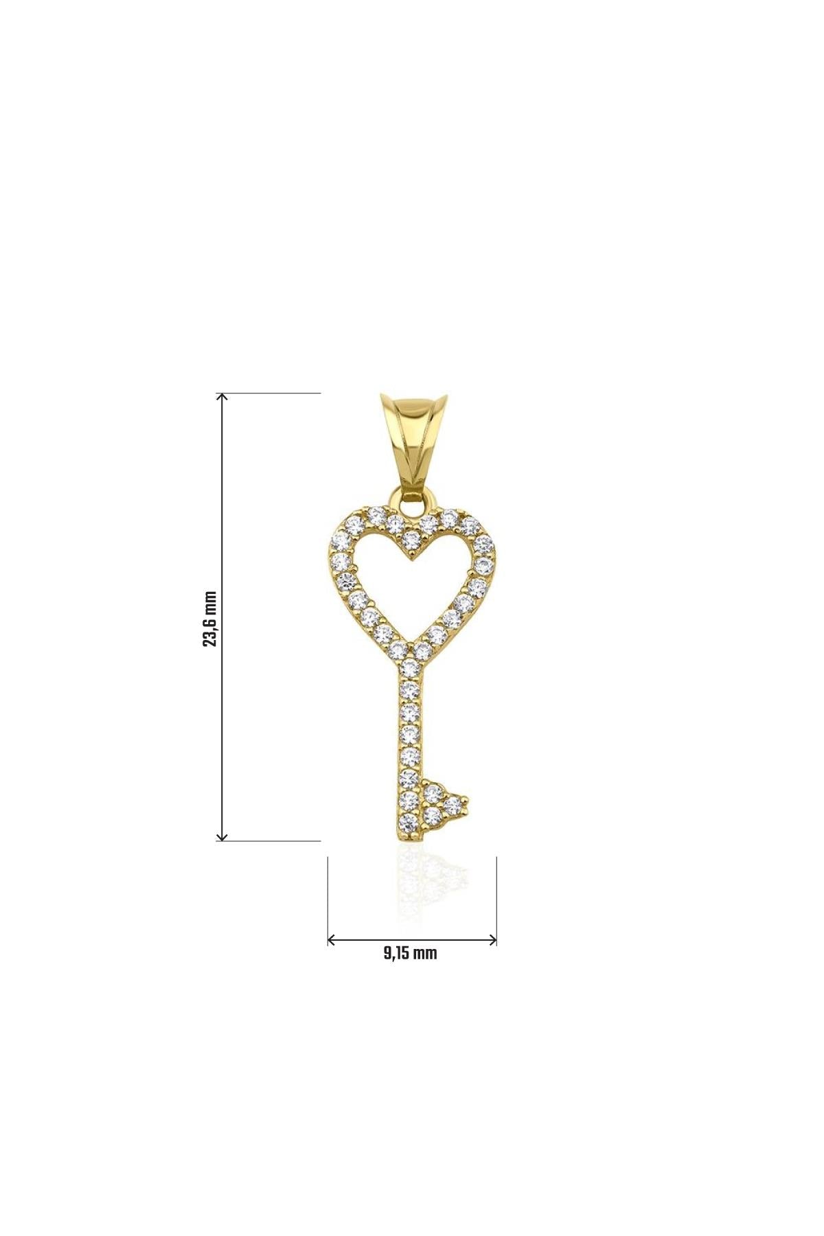 14K Gold Stone Key Heart Charm