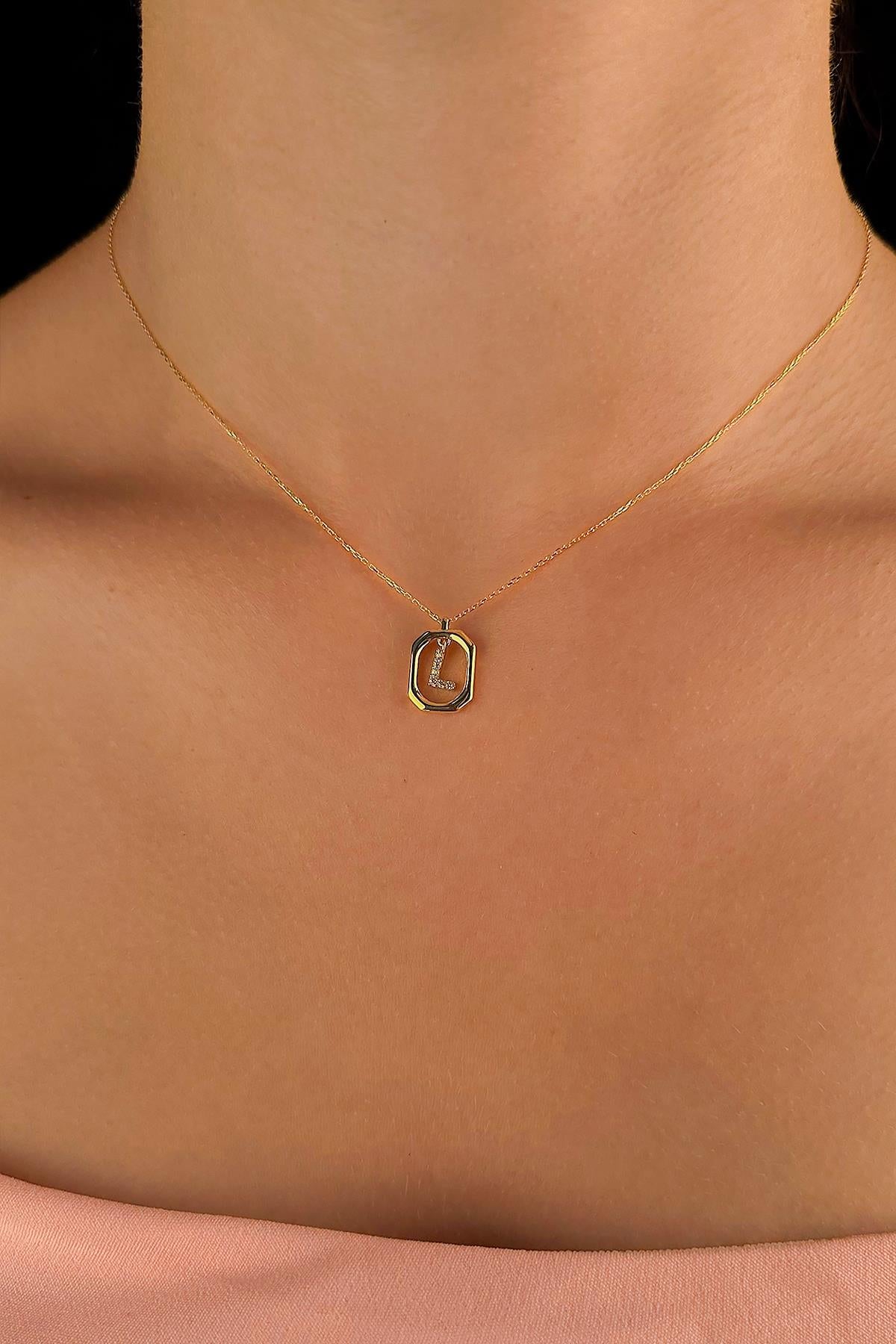 14K Gold Stone L Initial Necklace