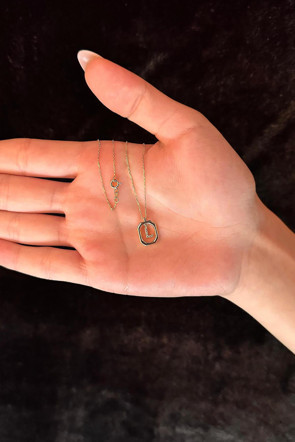 14K Gold Stone L Initial Necklace