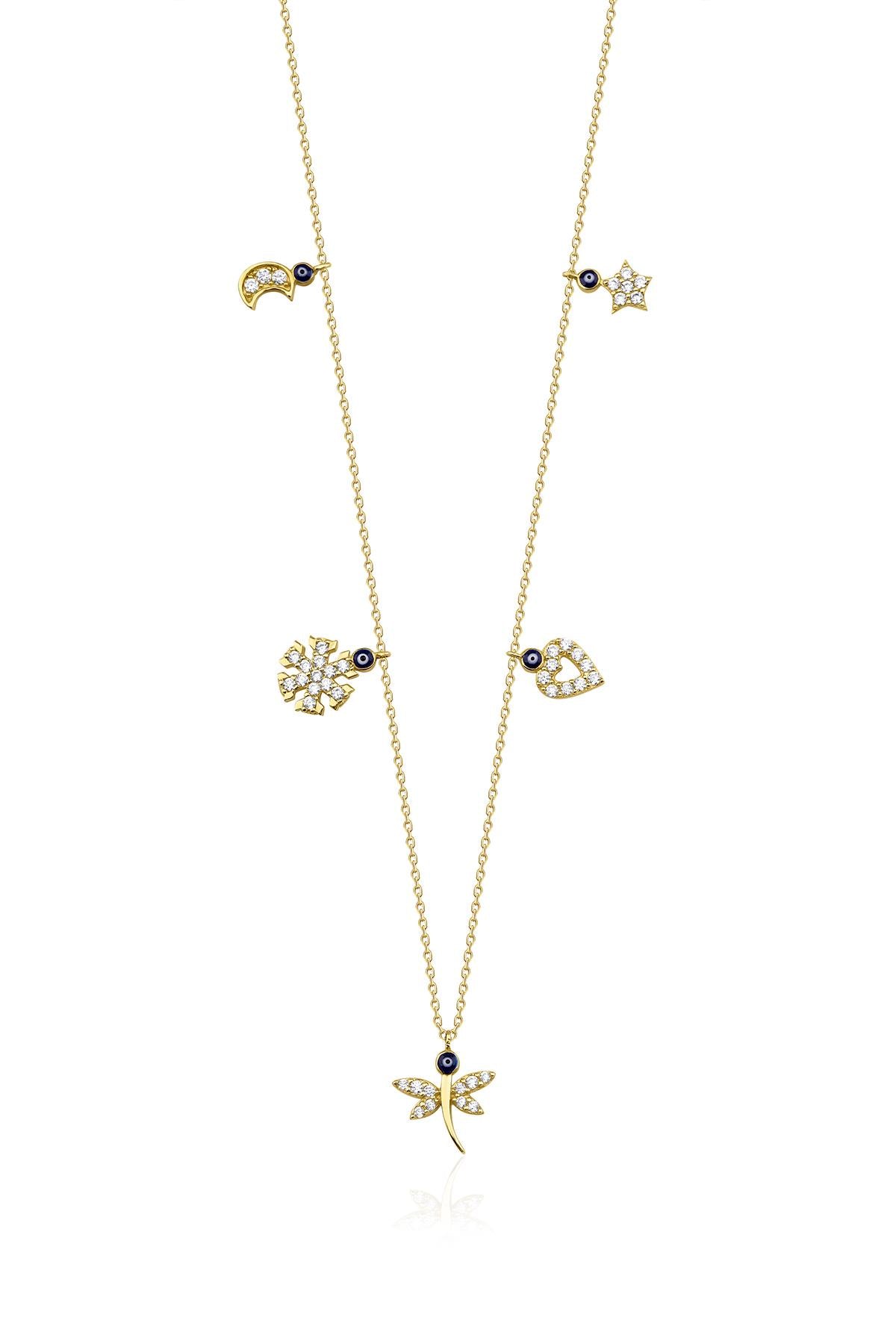 14K Gold Stone Lucky Charms Necklace