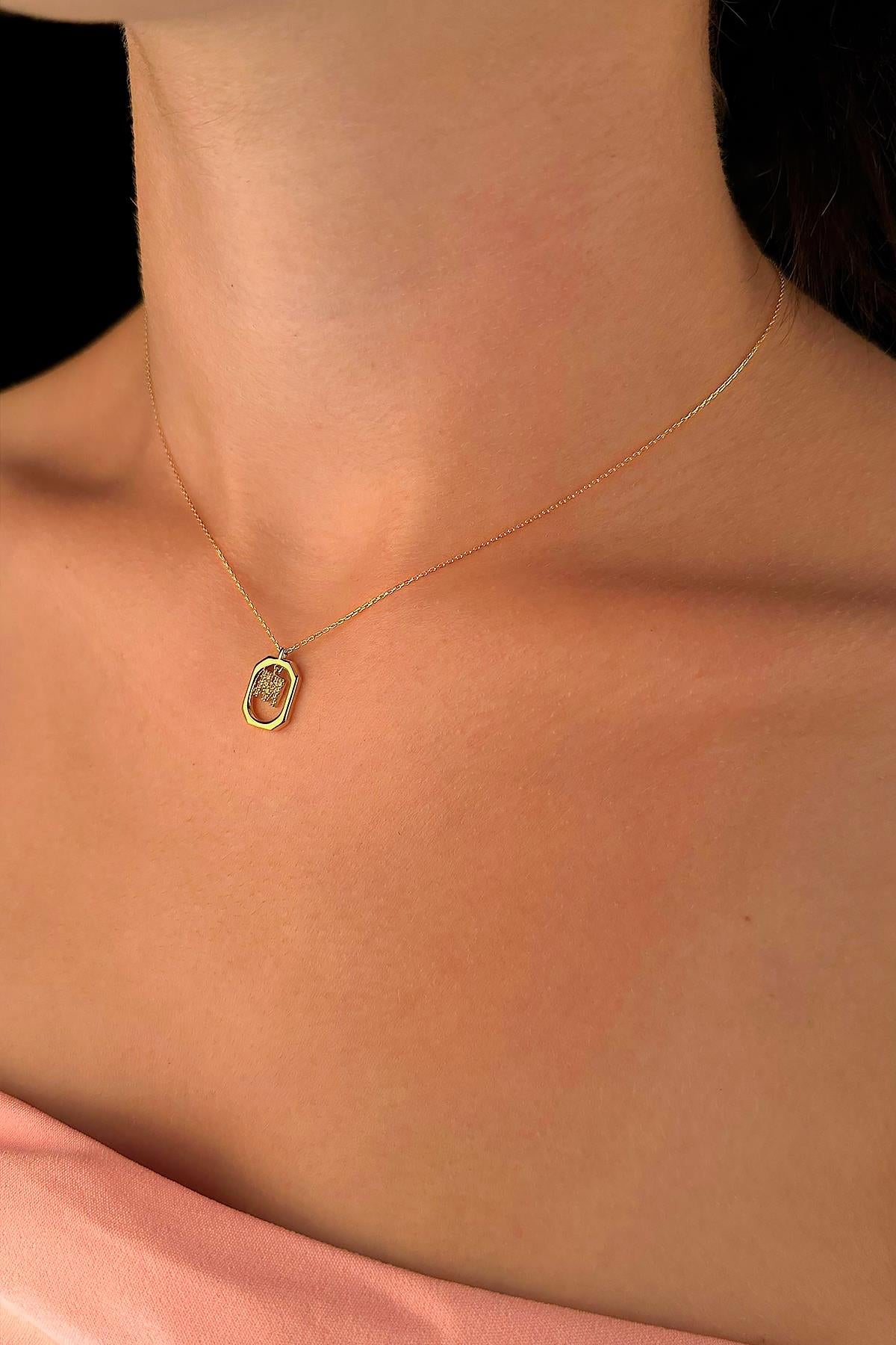 14K Gold Stone M Initial Necklace