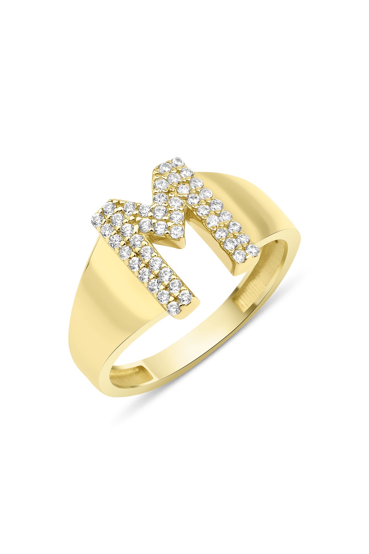 14K Gold Stone M Initial Ring