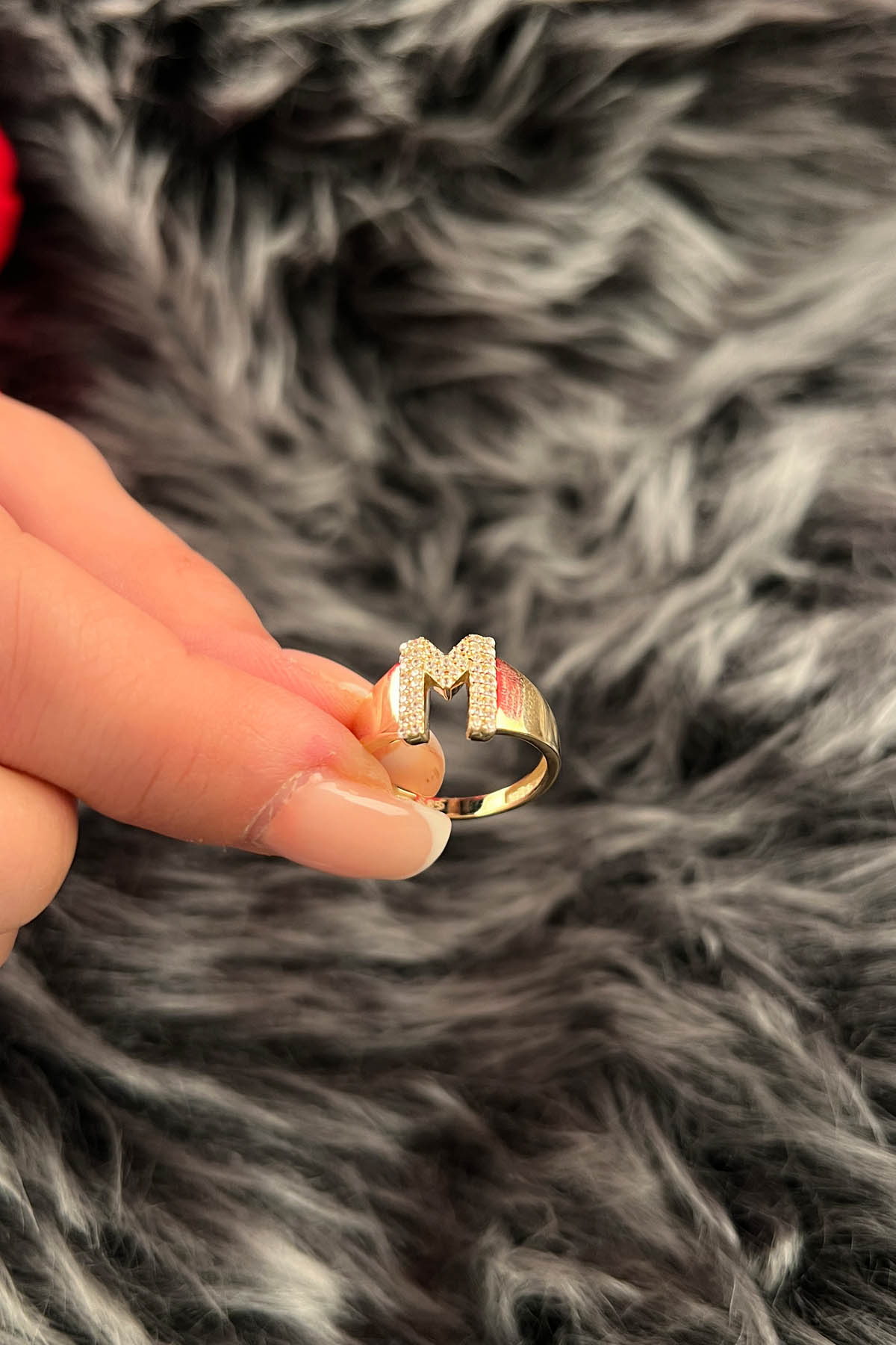 14K Gold Stone M Initial Ring