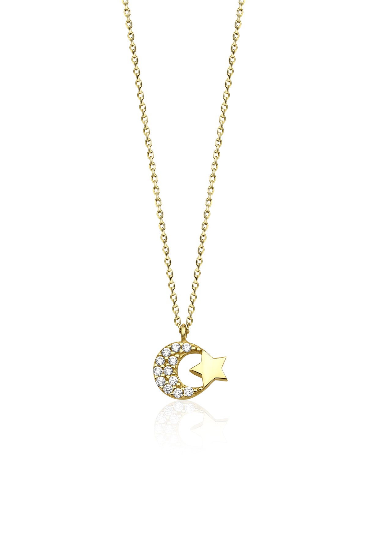 14K Gold Stone Moon Star Necklace