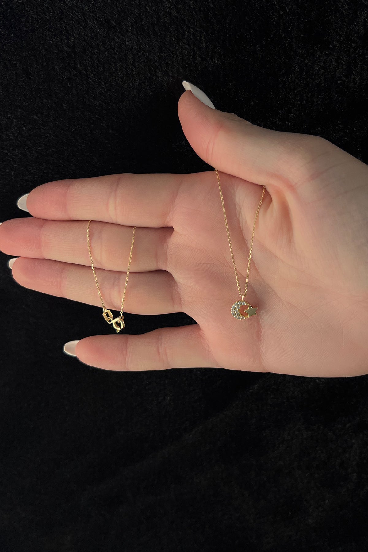 14K Gold Stone Moon Star Necklace