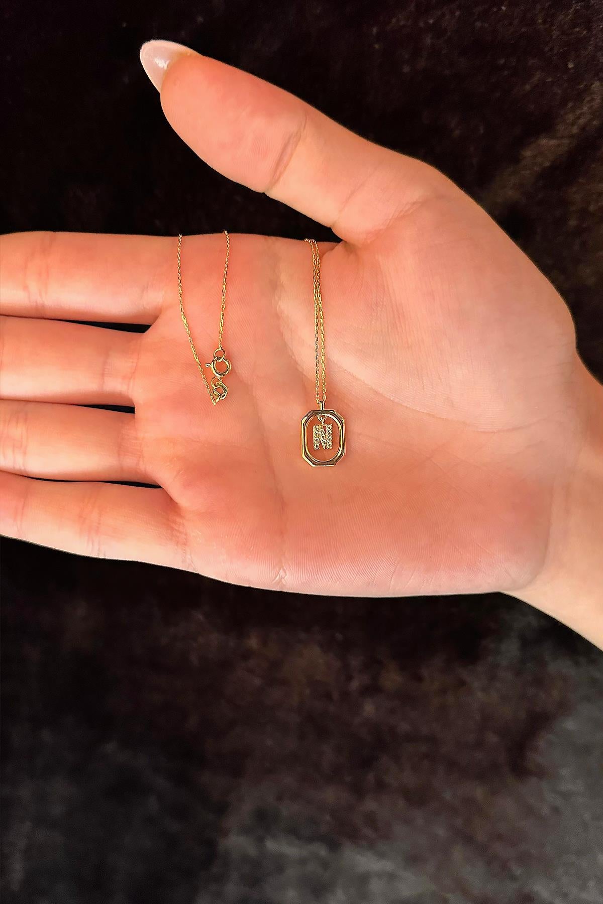 14K Gold Stone N Initial Necklace