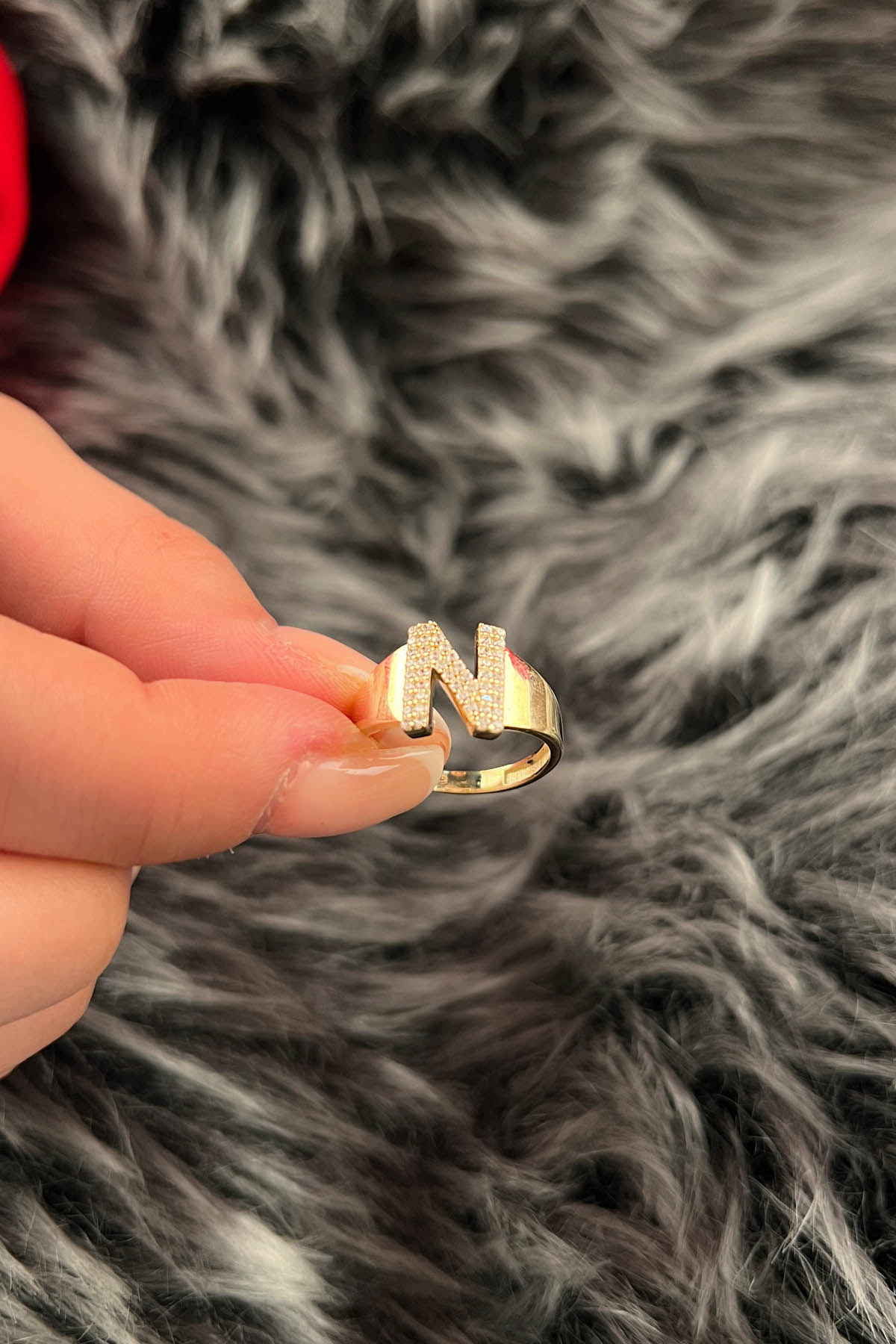 14K Gold Stone N Initial Ring