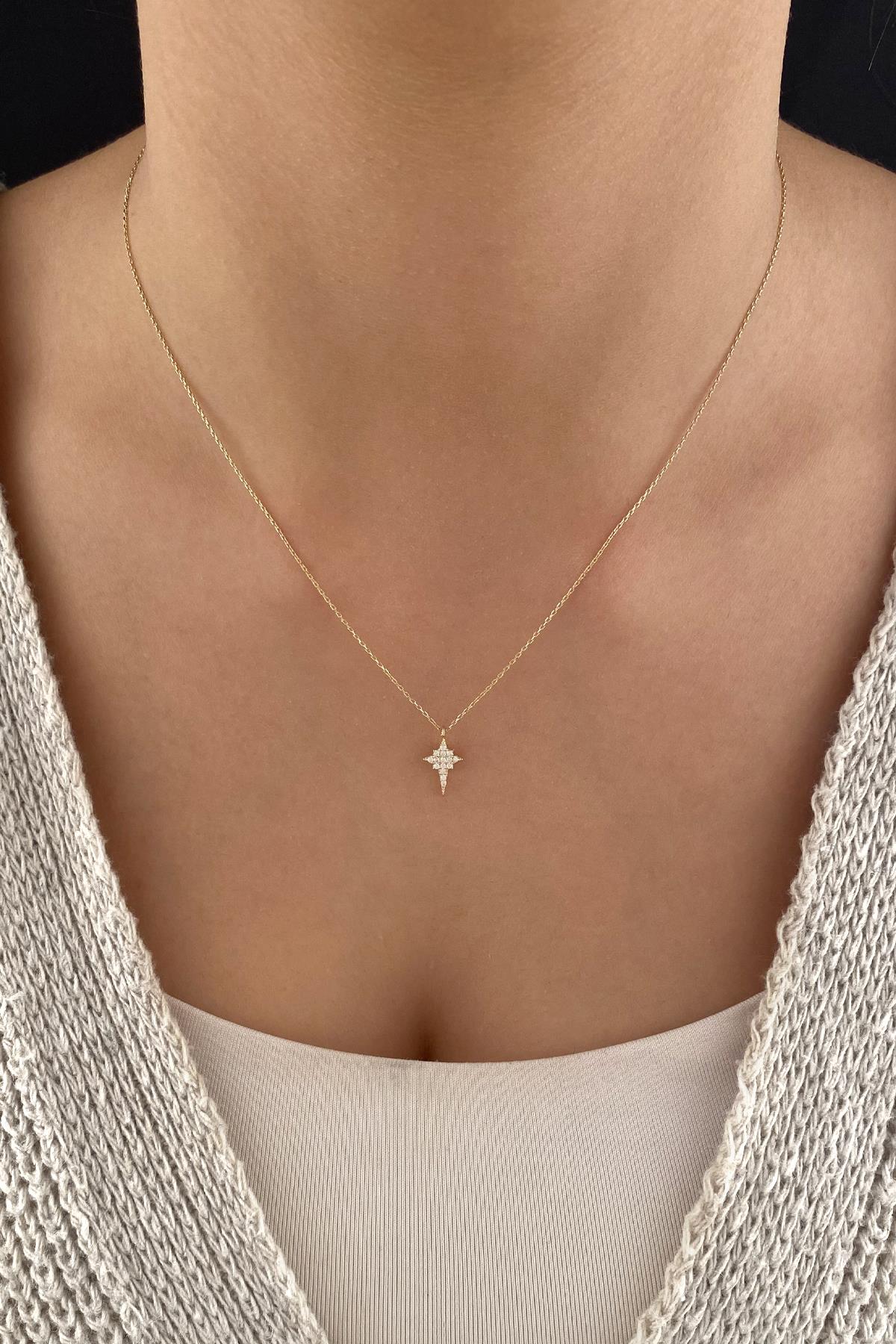 14K Gold Stone North Star Necklace