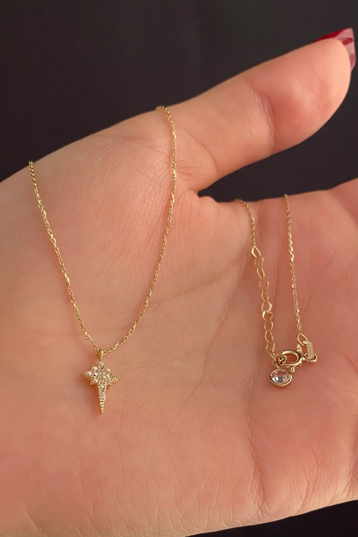 14K Gold Stone North Star Necklace