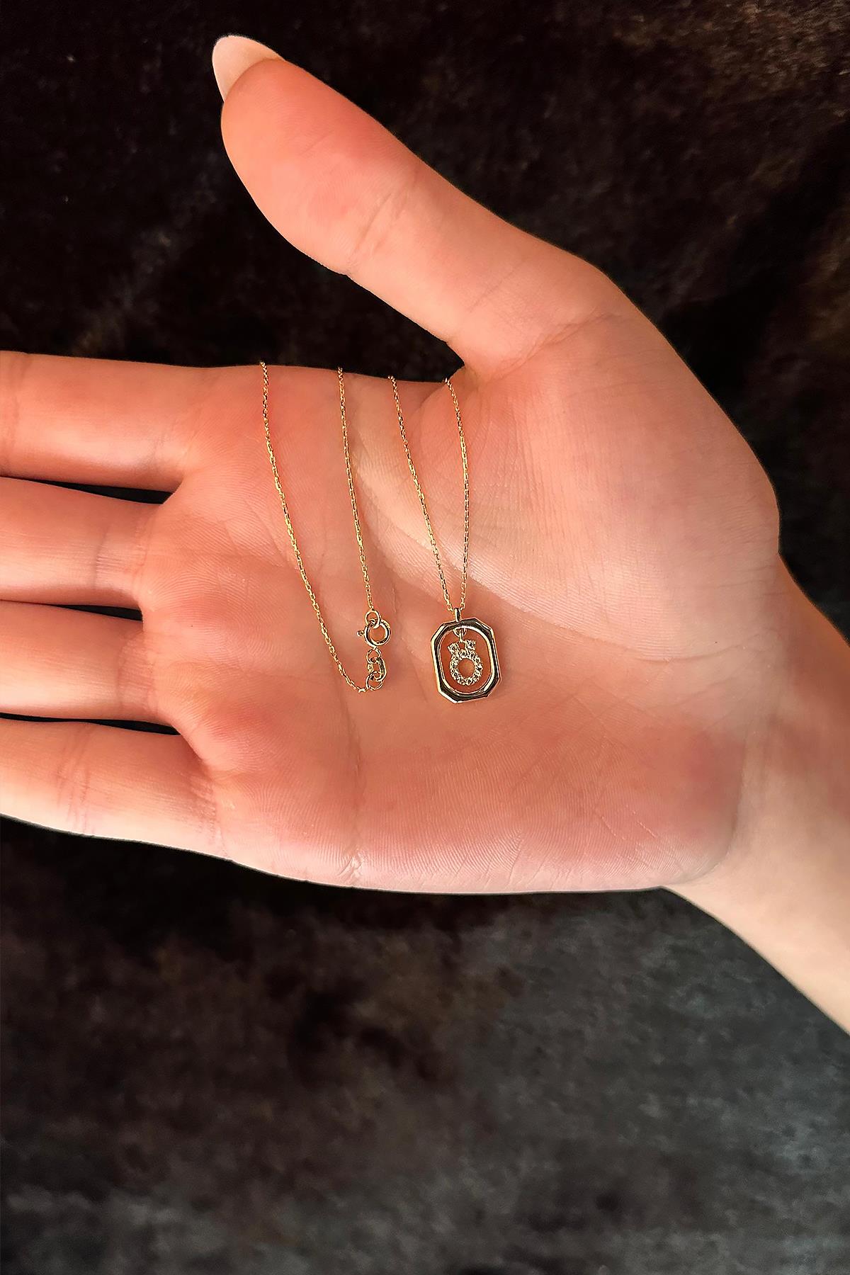 14K Gold Stone Ö Initial Necklace
