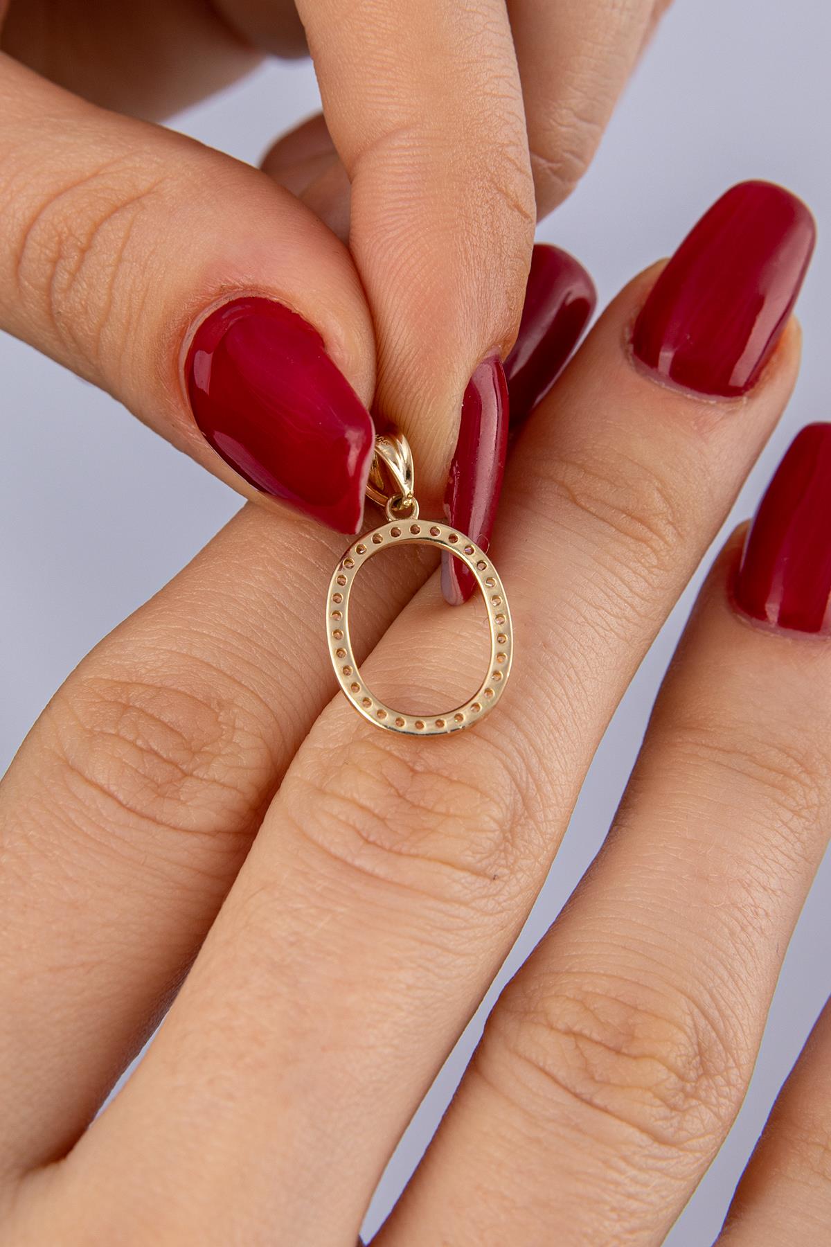 14K Gold Stone O Letter Charm