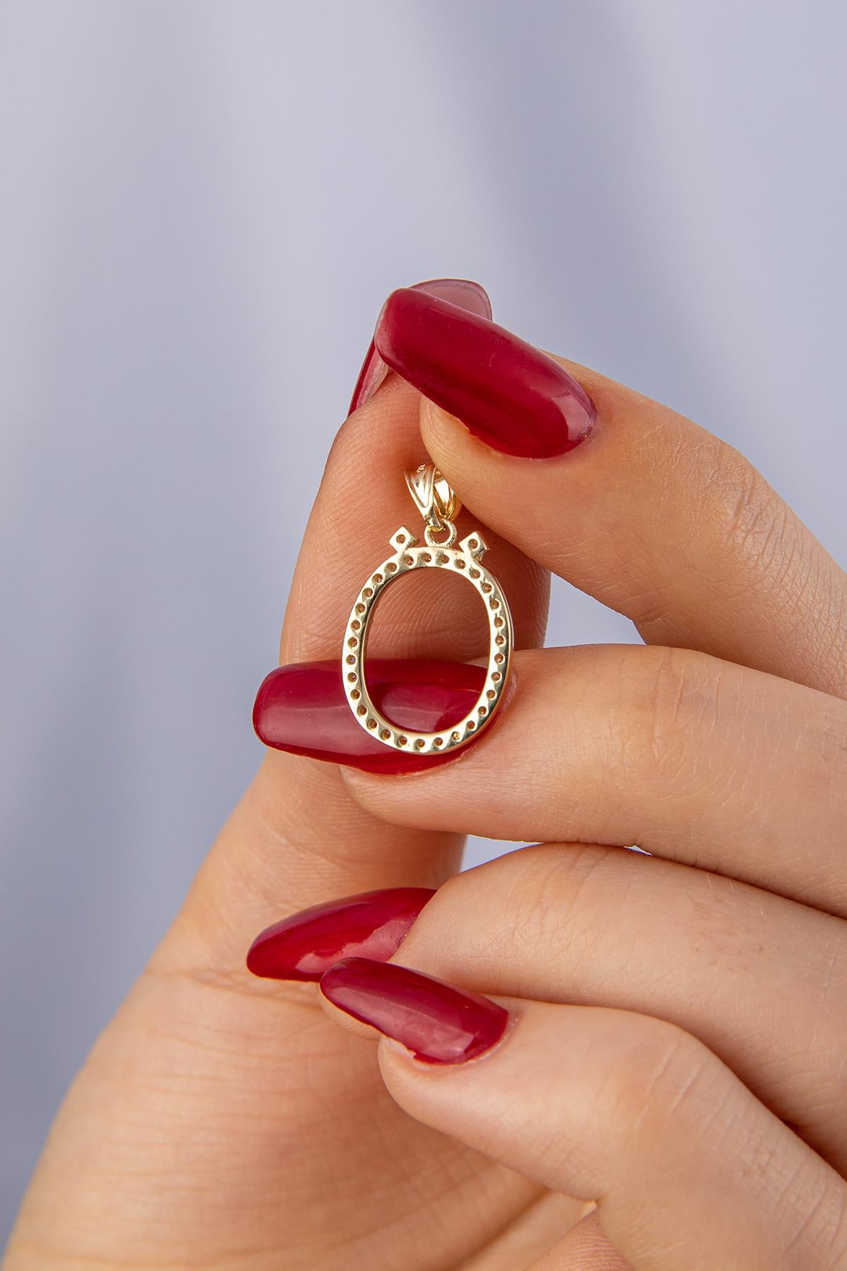 14K Gold Stone Ö Letter Charm