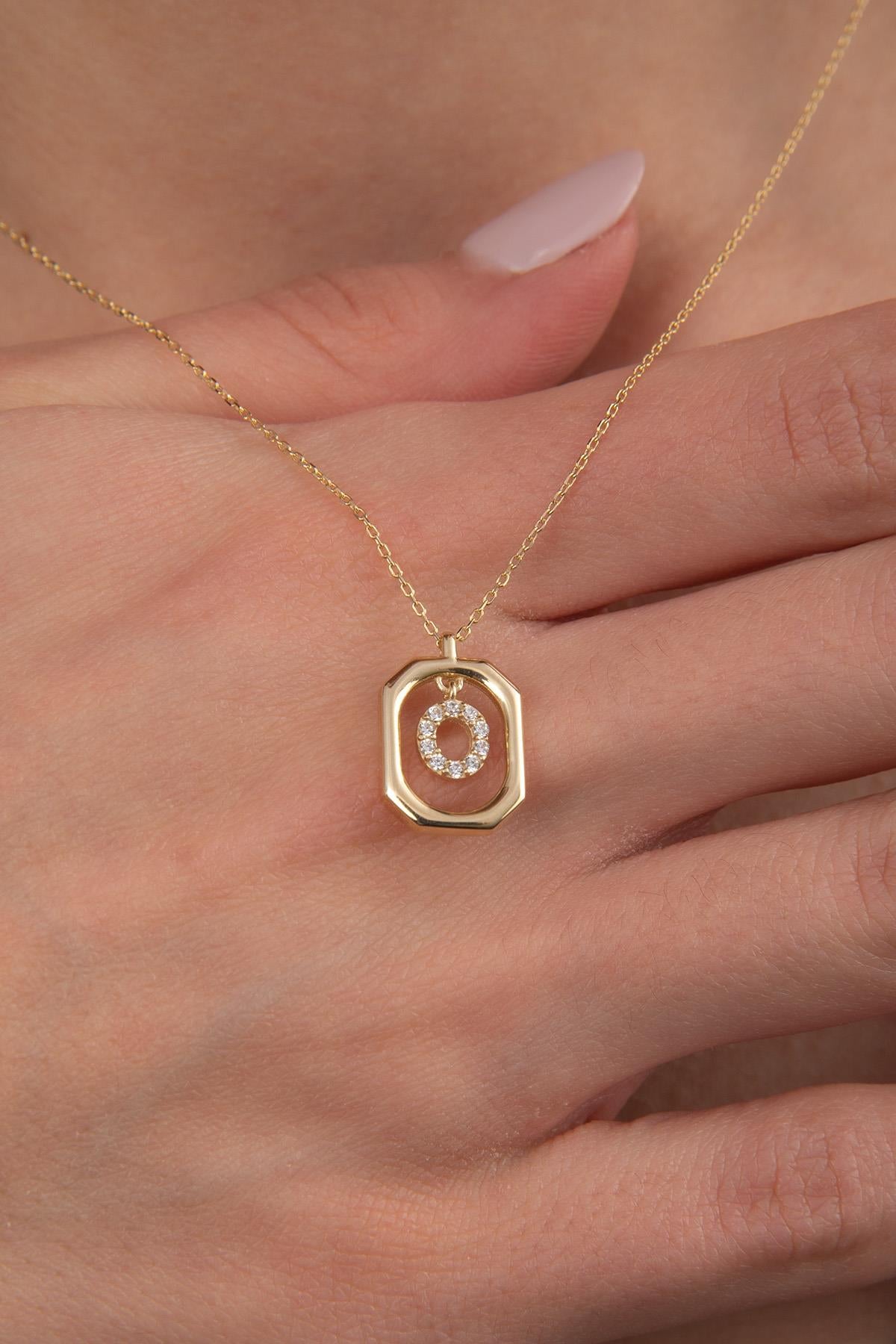 14K Gold Stone O Letter Necklace