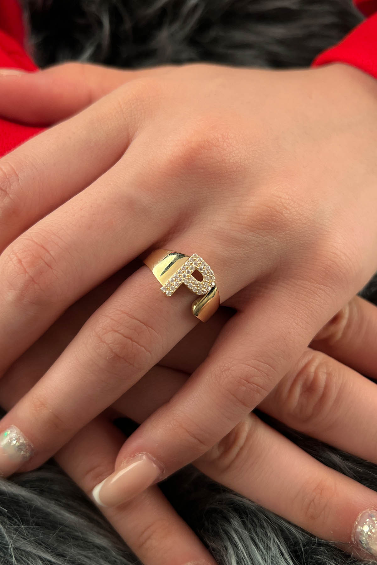 14K Gold Stone P Initial Ring