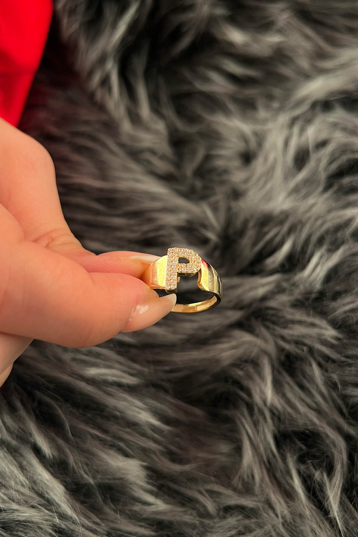 14K Gold Stone P Initial Ring