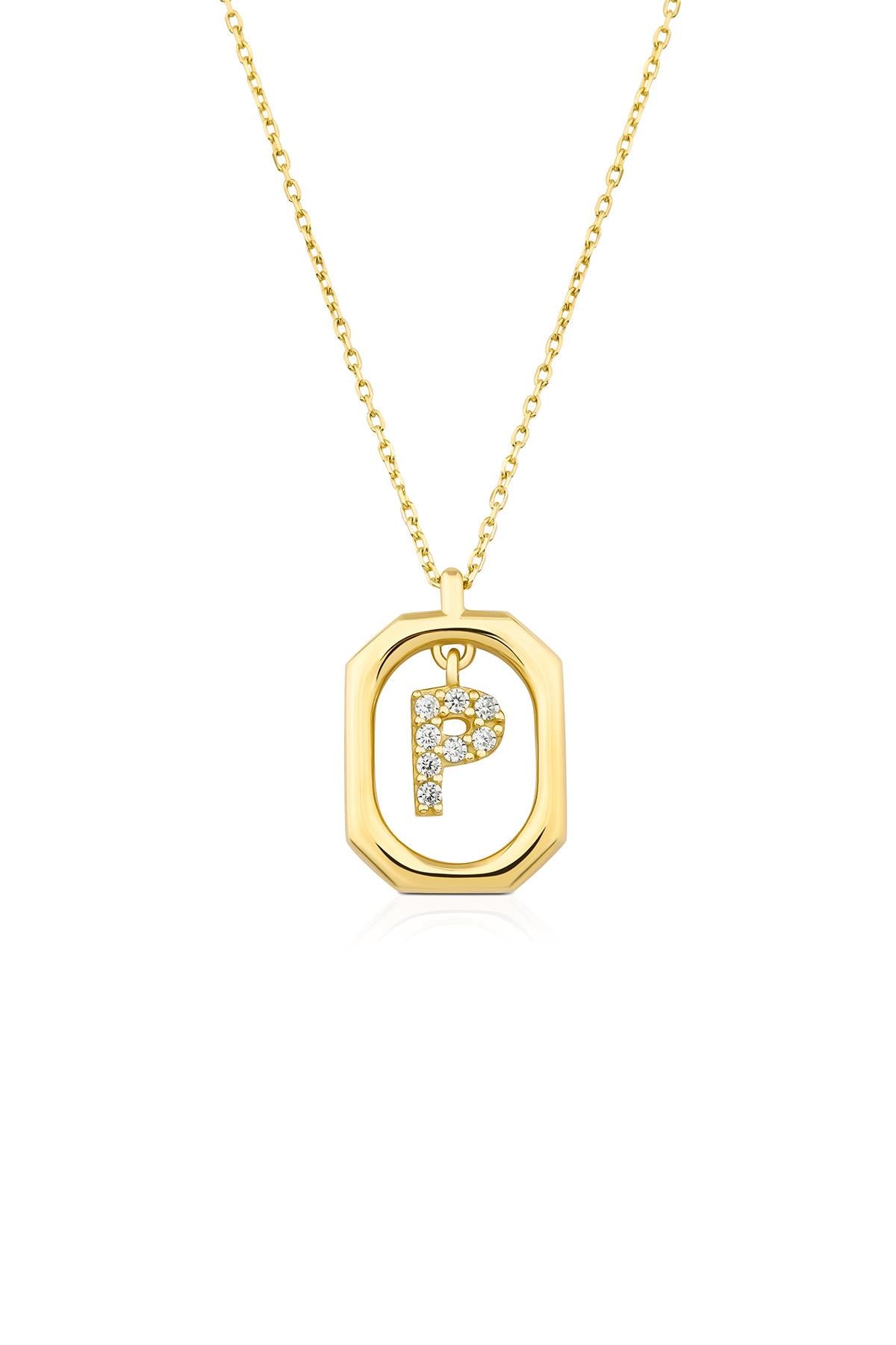 14K Gold Stone P Letter Necklace