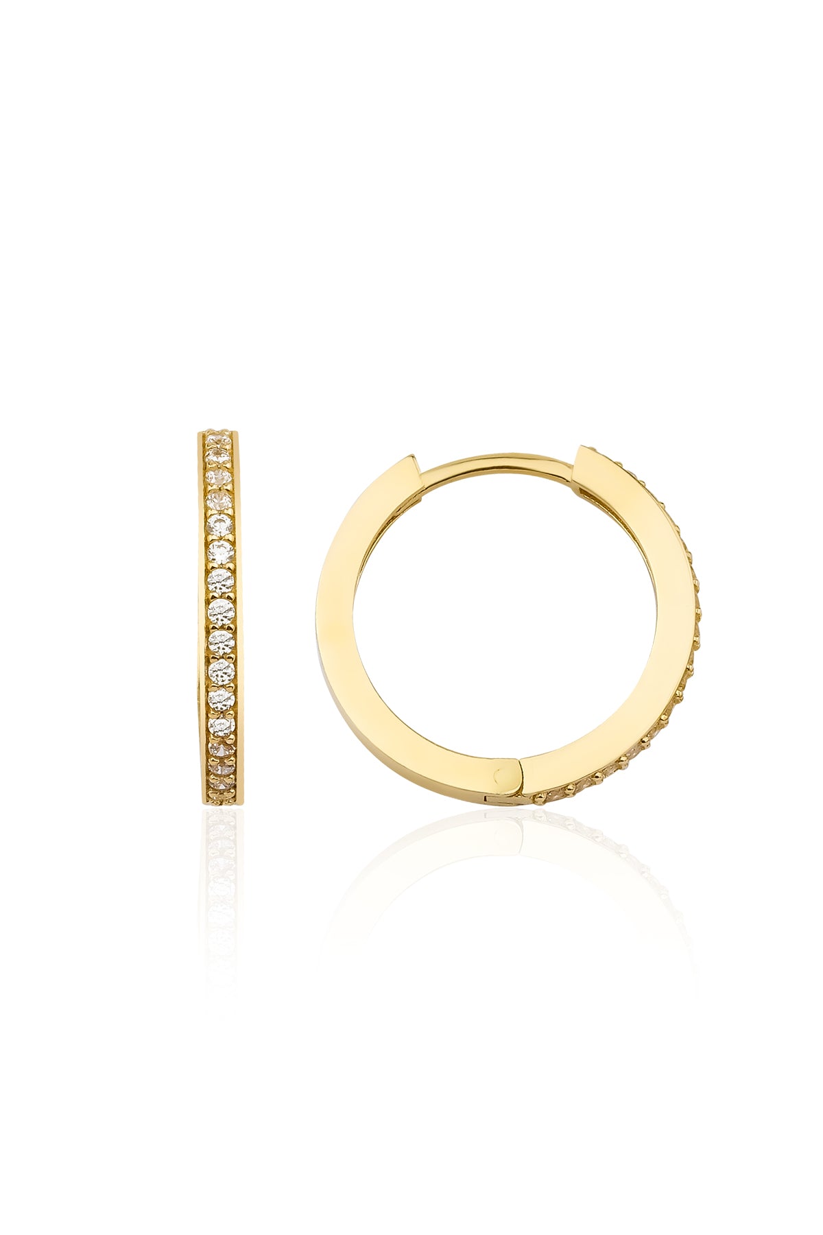 14K Gold Stone Pave Huggie Hoop Earrings