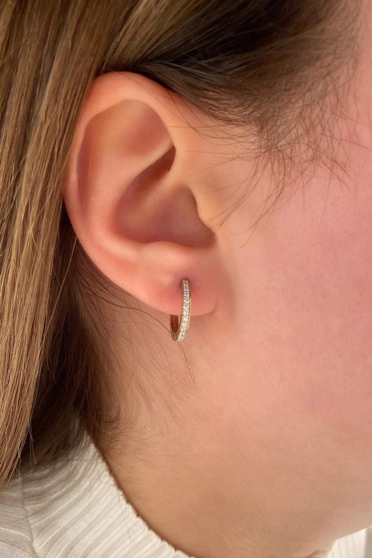 14K Gold Stone Pave Huggie Hoop Earrings