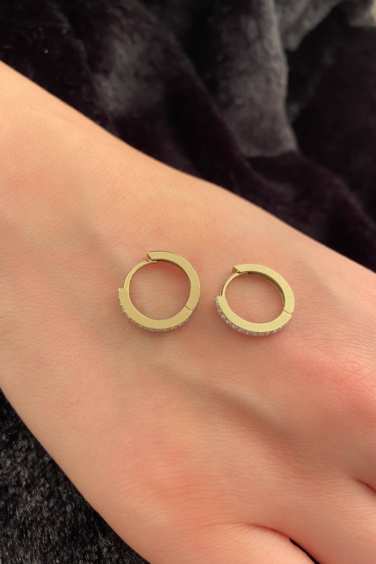 14K Gold Stone Pave Huggie Hoop Earrings