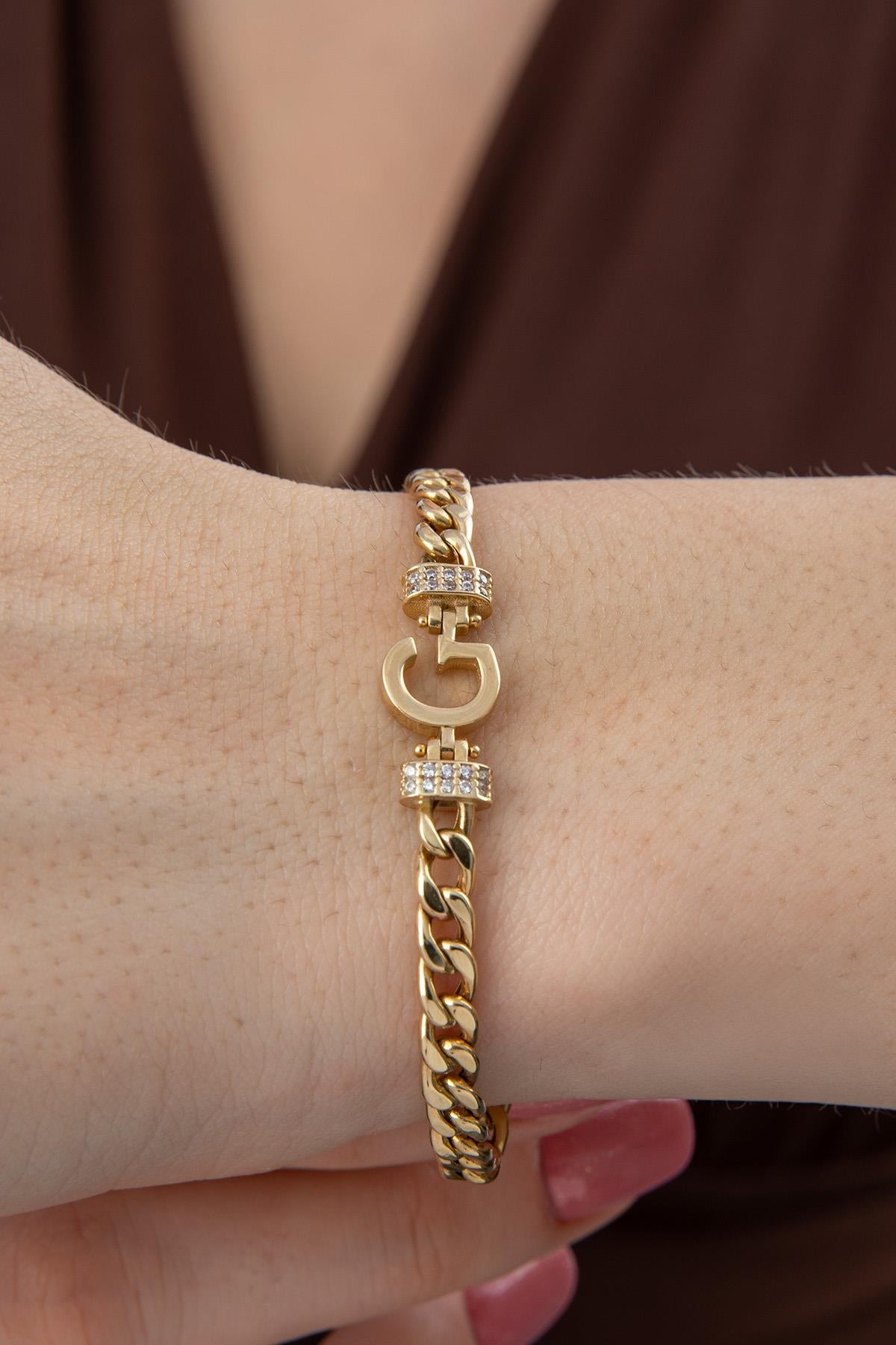 14K Gold Stone Personalized G Initial Letter Bracelet