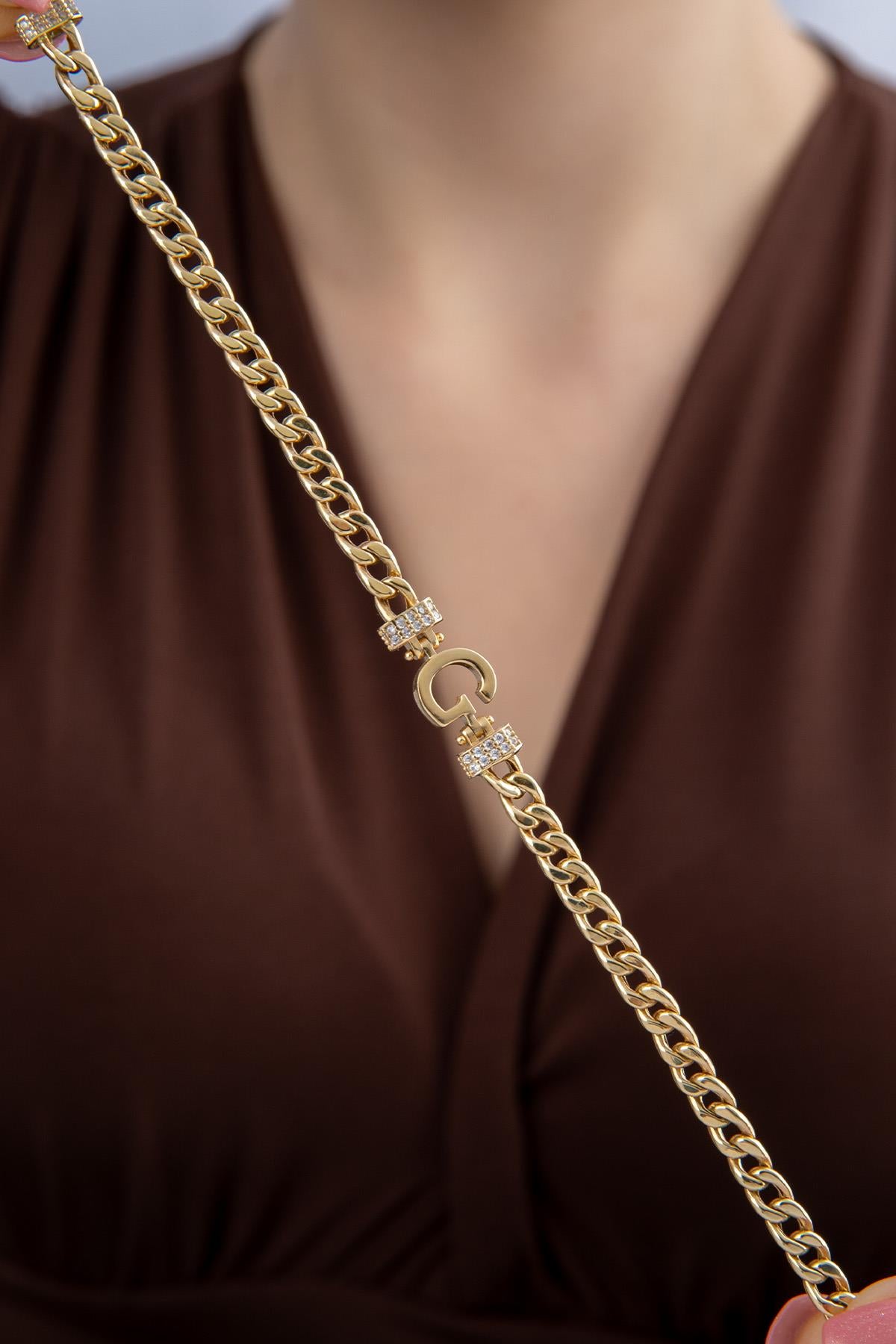 14K Gold Stone Personalized G Initial Letter Bracelet