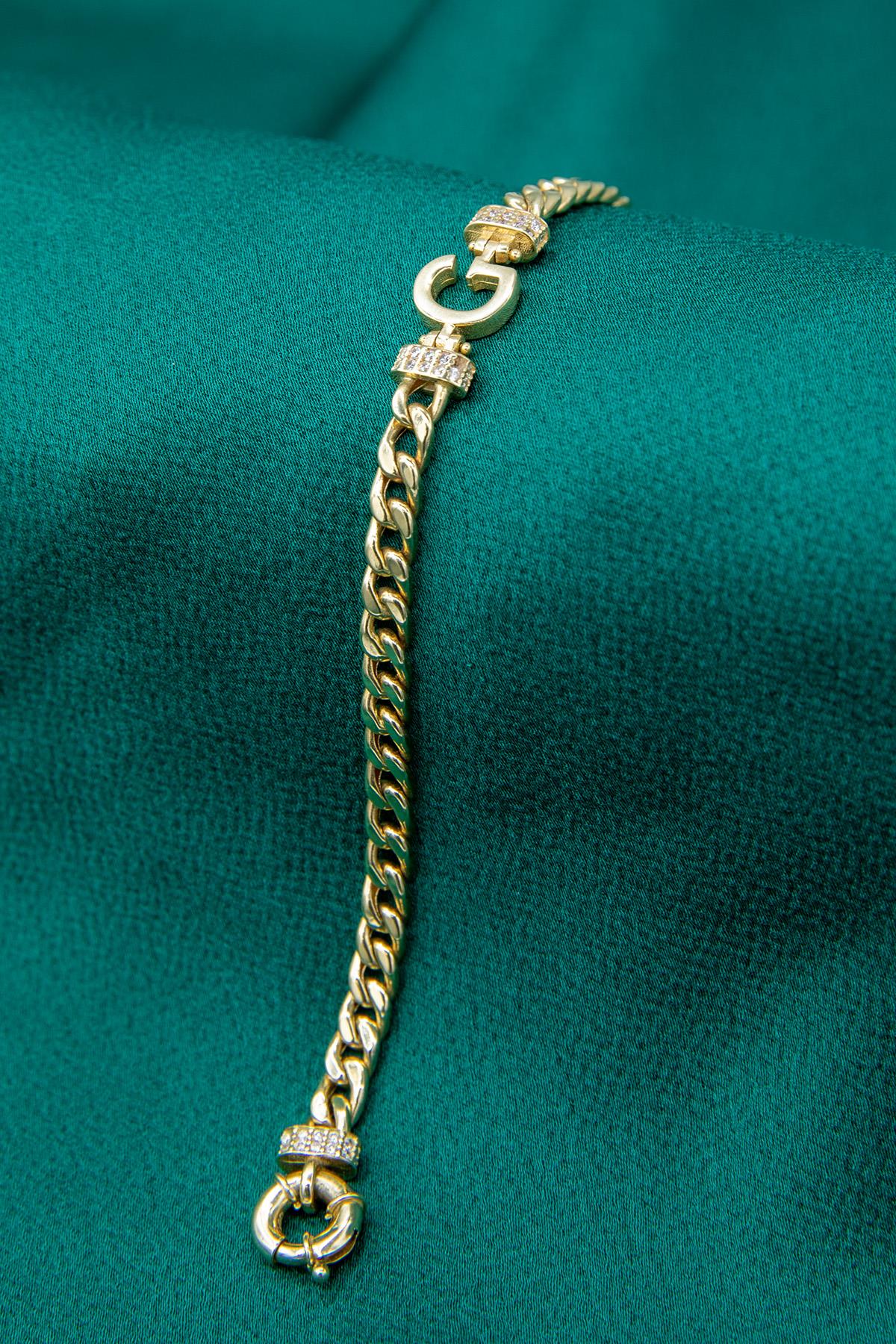 14K Gold Stone Personalized G Initial Letter Bracelet