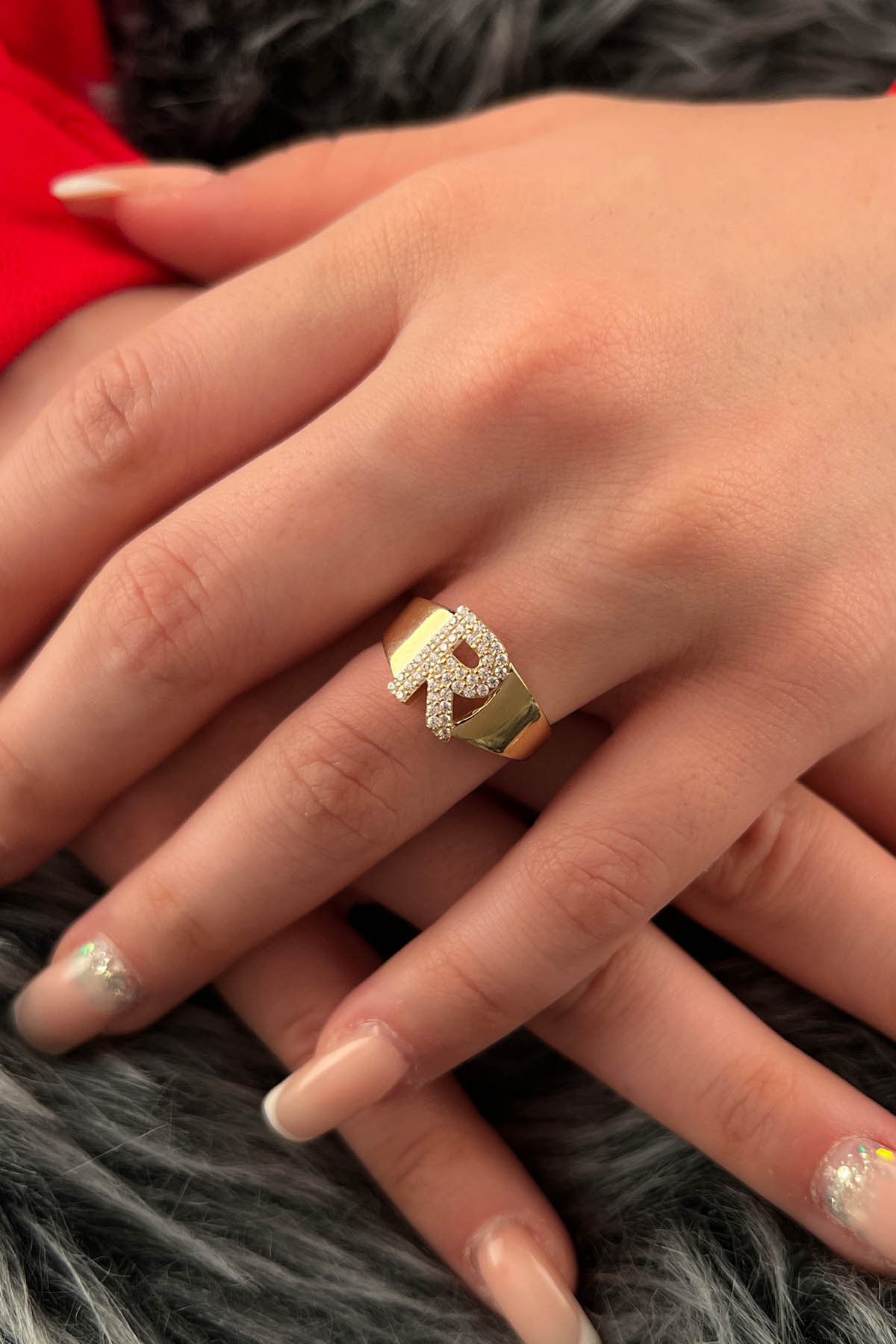 14K Gold Stone R Initial Ring