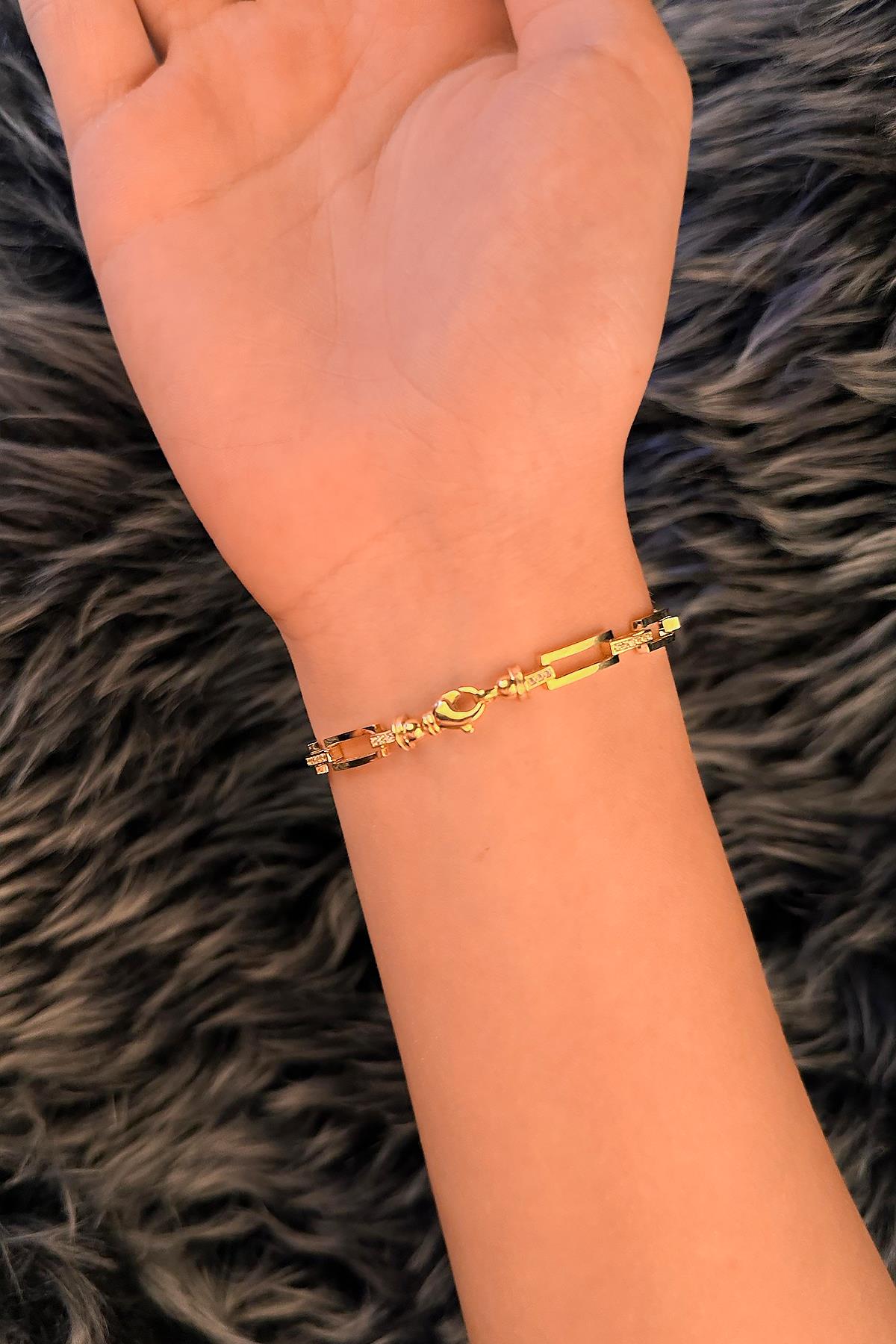 14K Gold Stone Rectangular Paperclip Bracelet