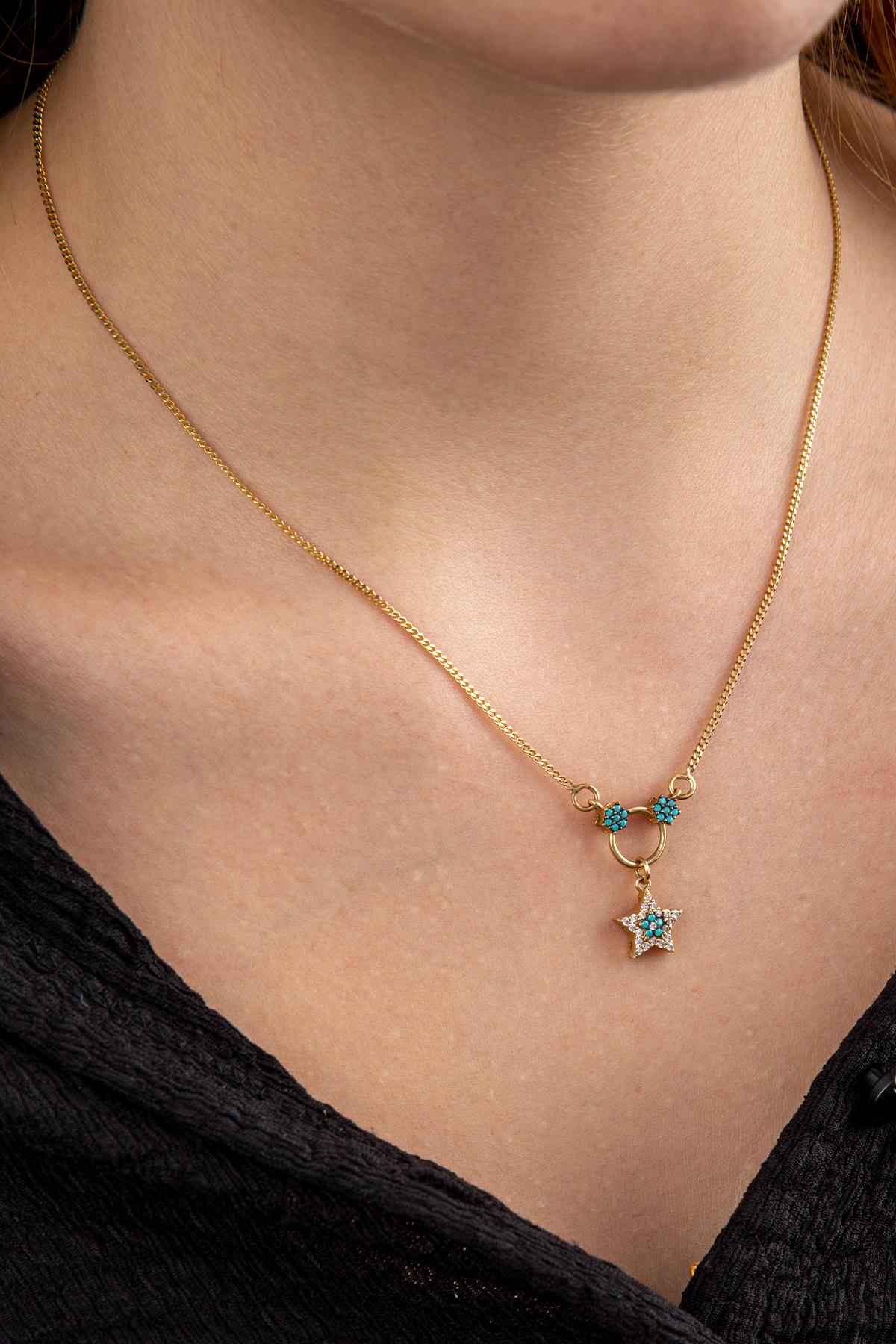 14K Gold Stone Rigel Star Necklace
