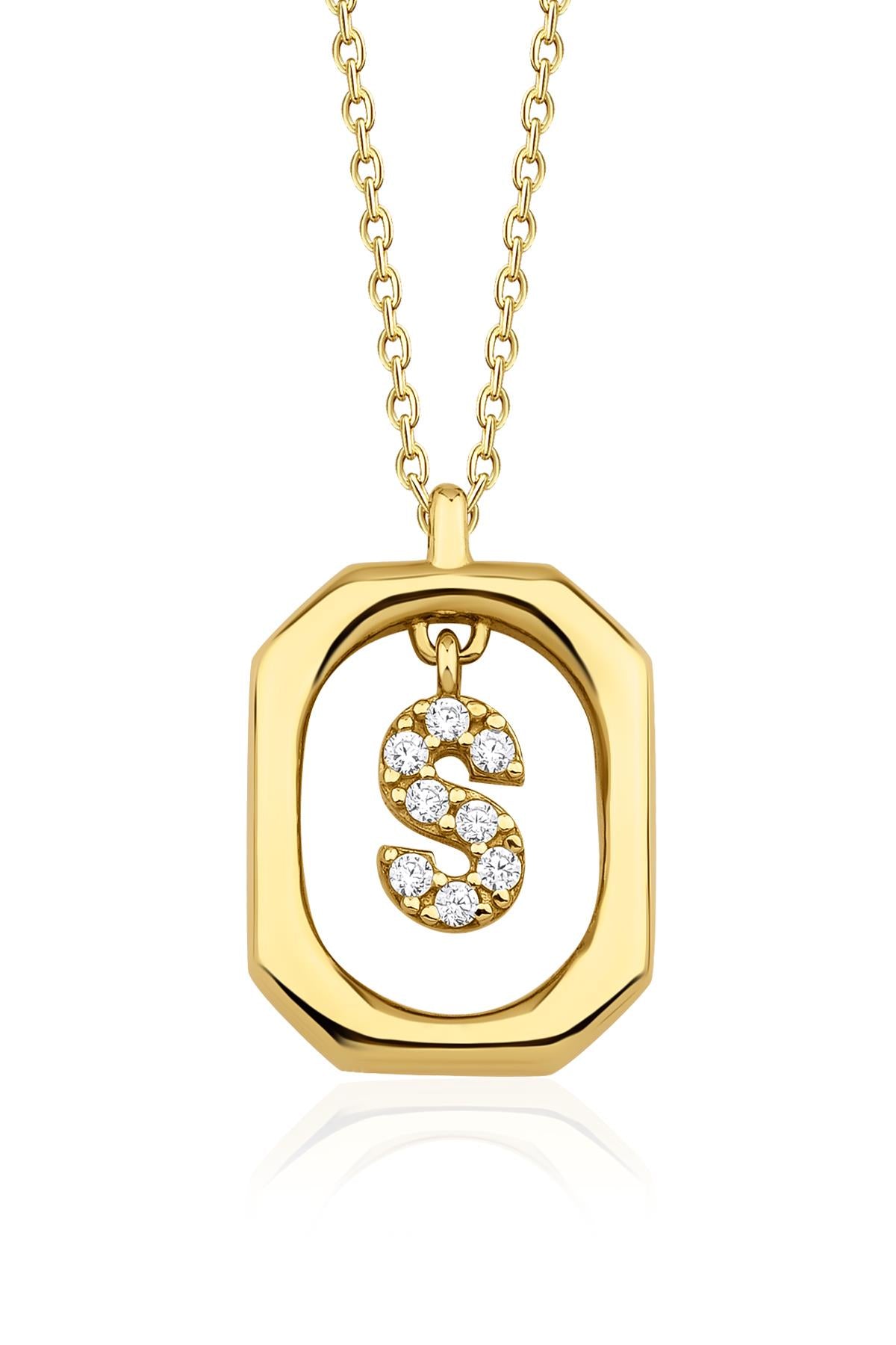 14K Gold Stone S Initial Necklace
