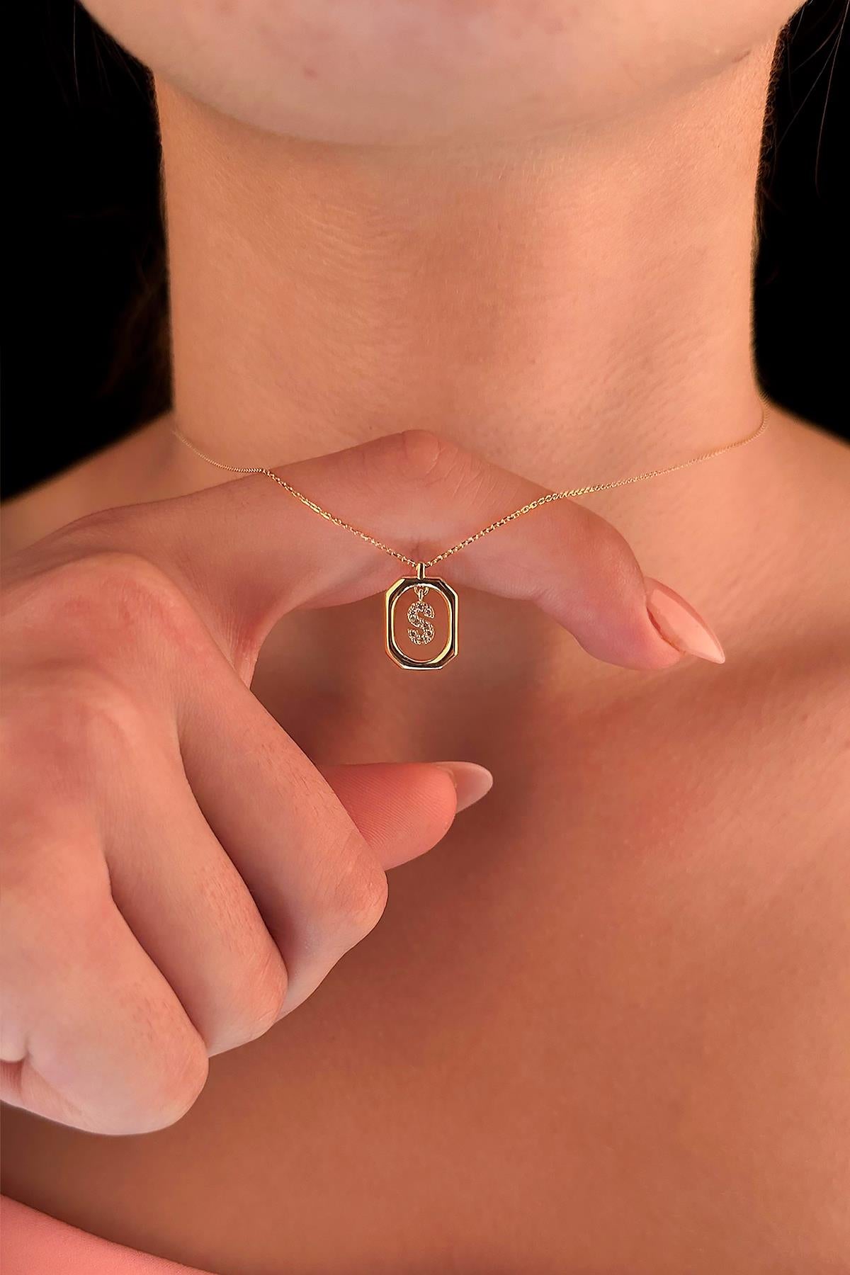 14K Gold Stone S Initial Necklace