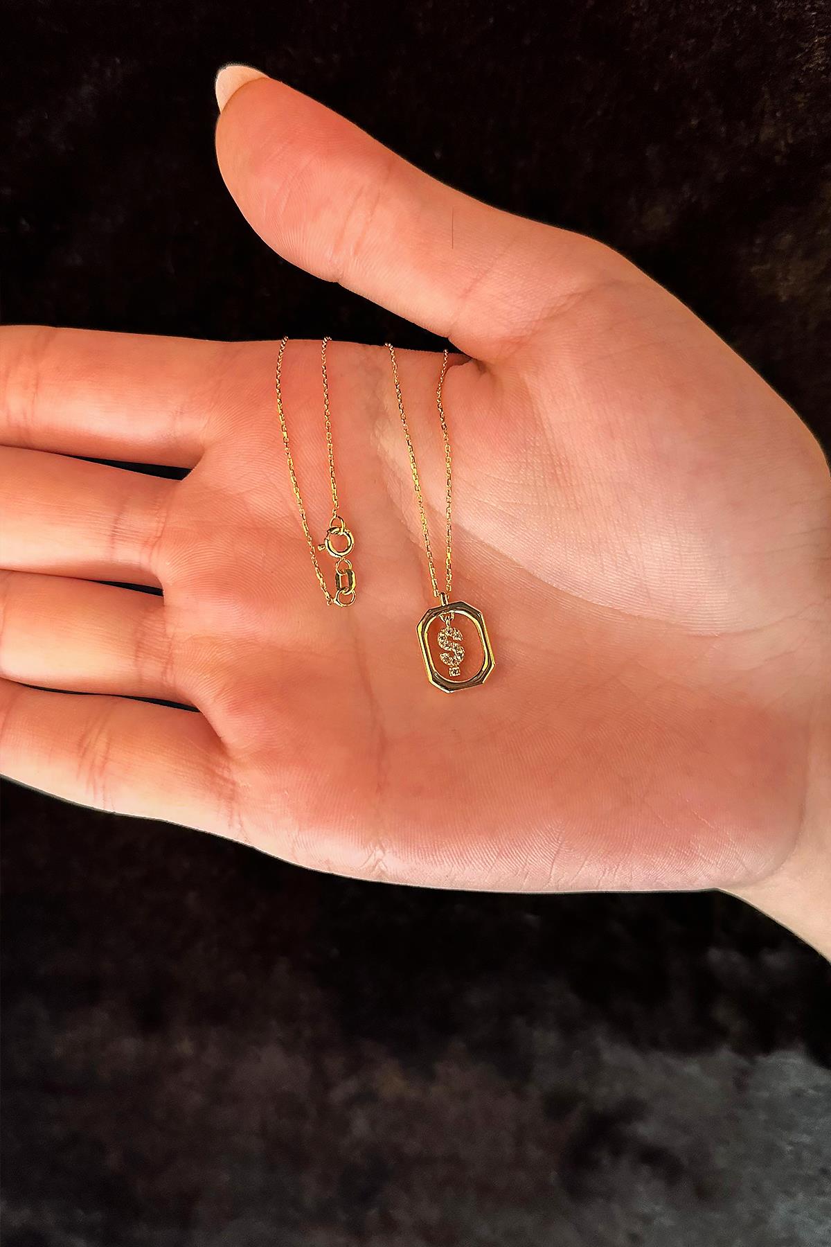 14K Gold Stone Ş Initial Necklace
