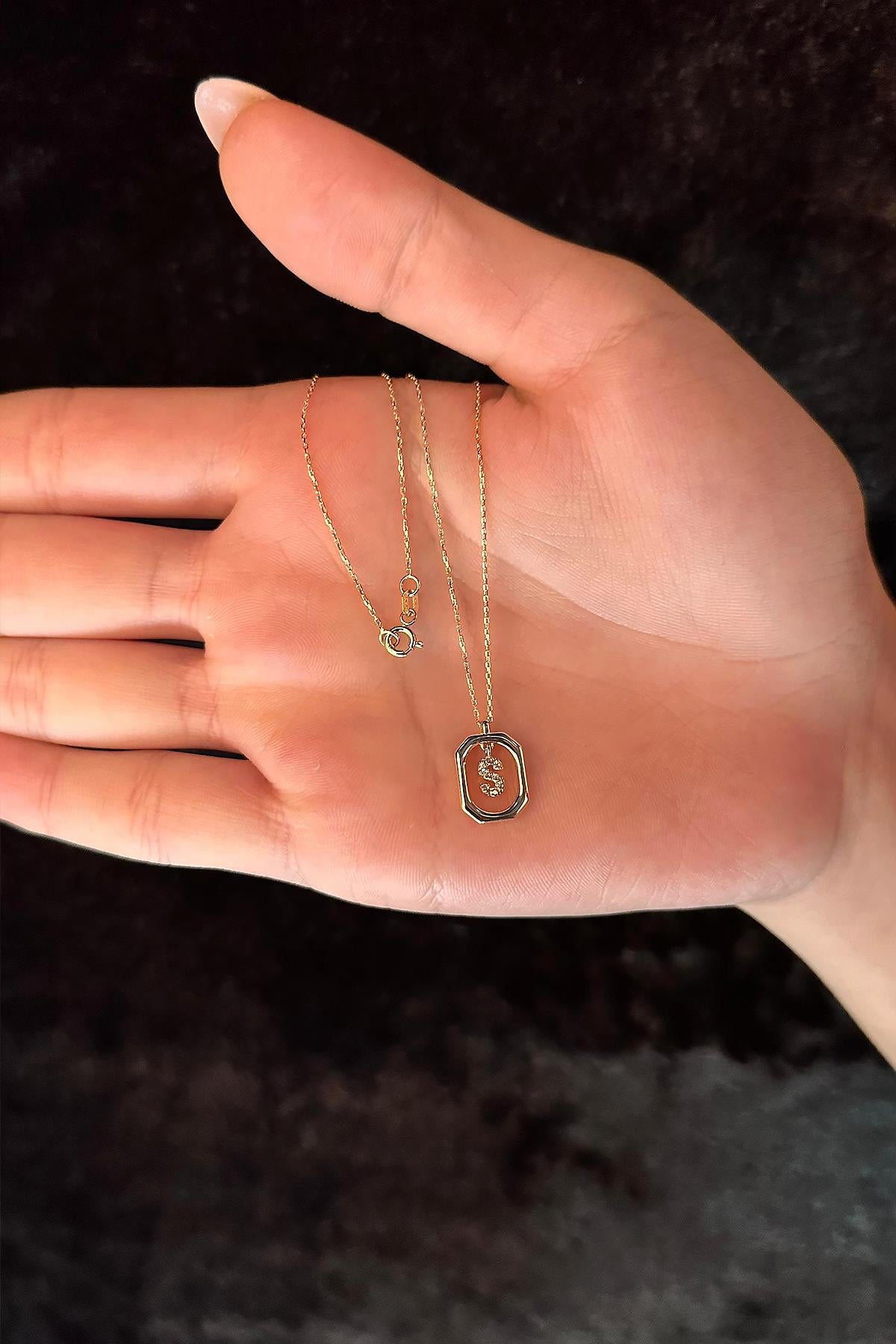 14K Gold Stone S Initial Necklace