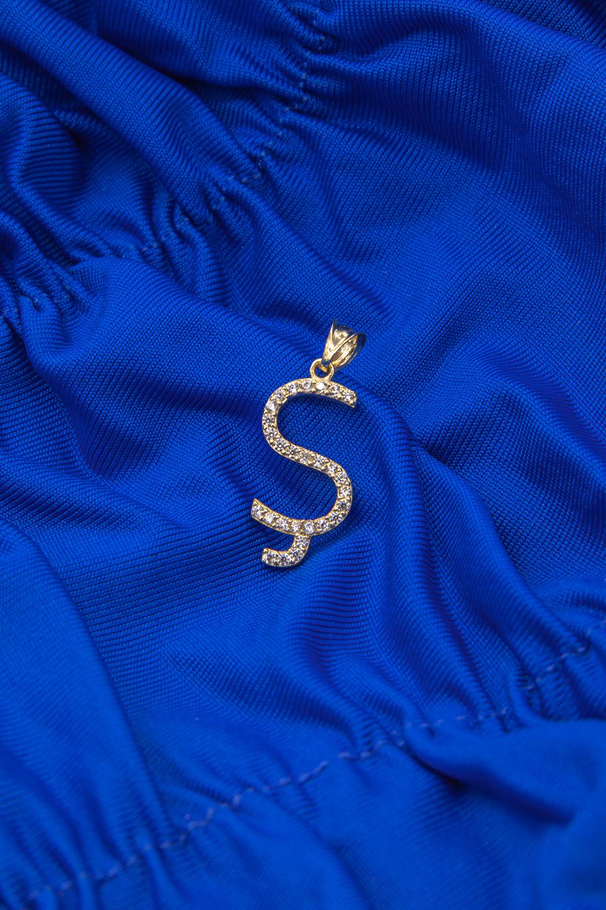 14K Gold Stone Ş Letter Charm