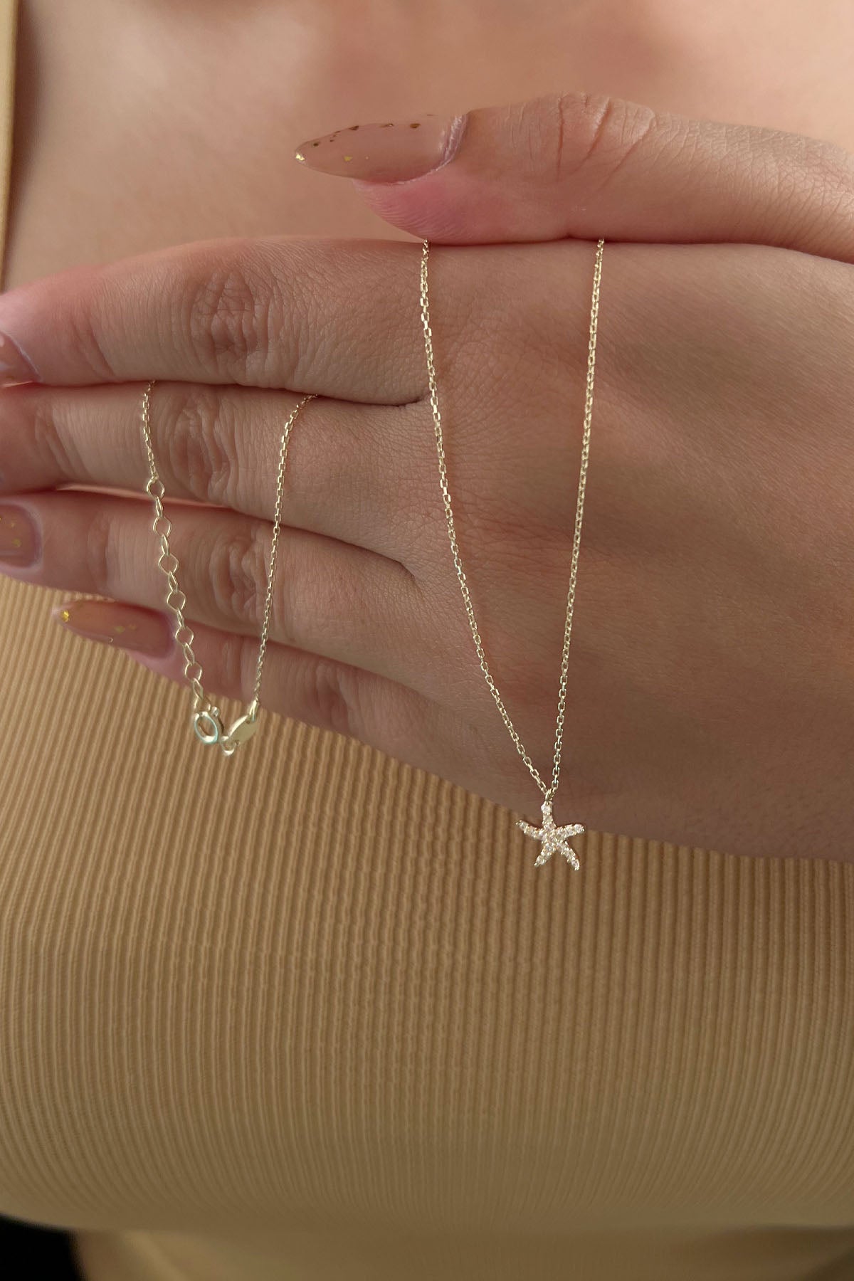 14K Gold Stone Sea Star Necklace