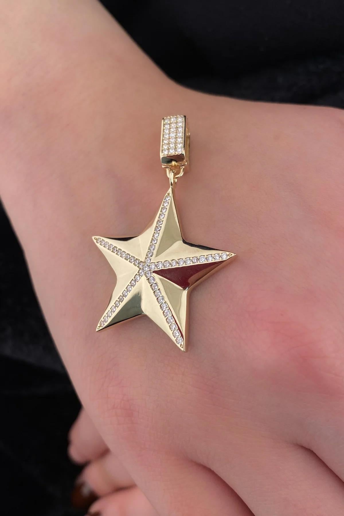 14K Gold Stone Star Charm