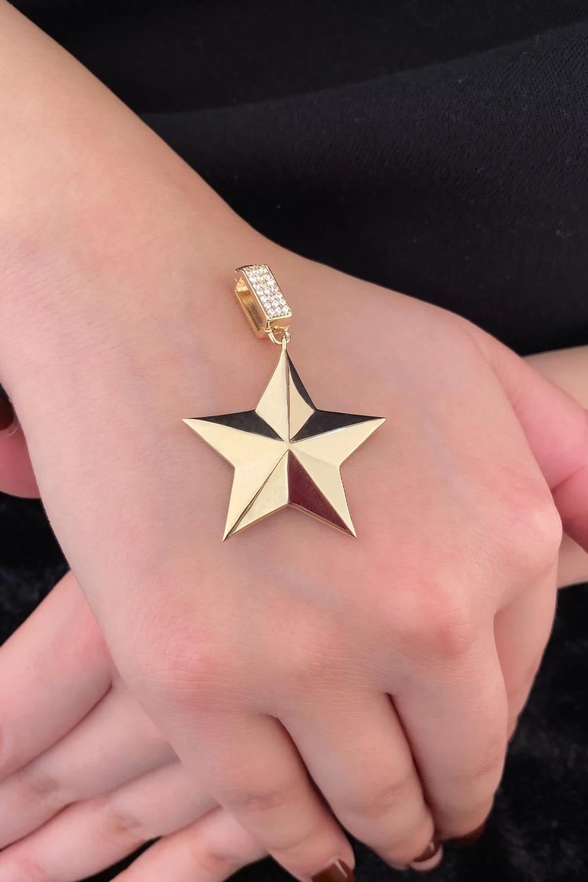 14K Gold Stone Star Charm