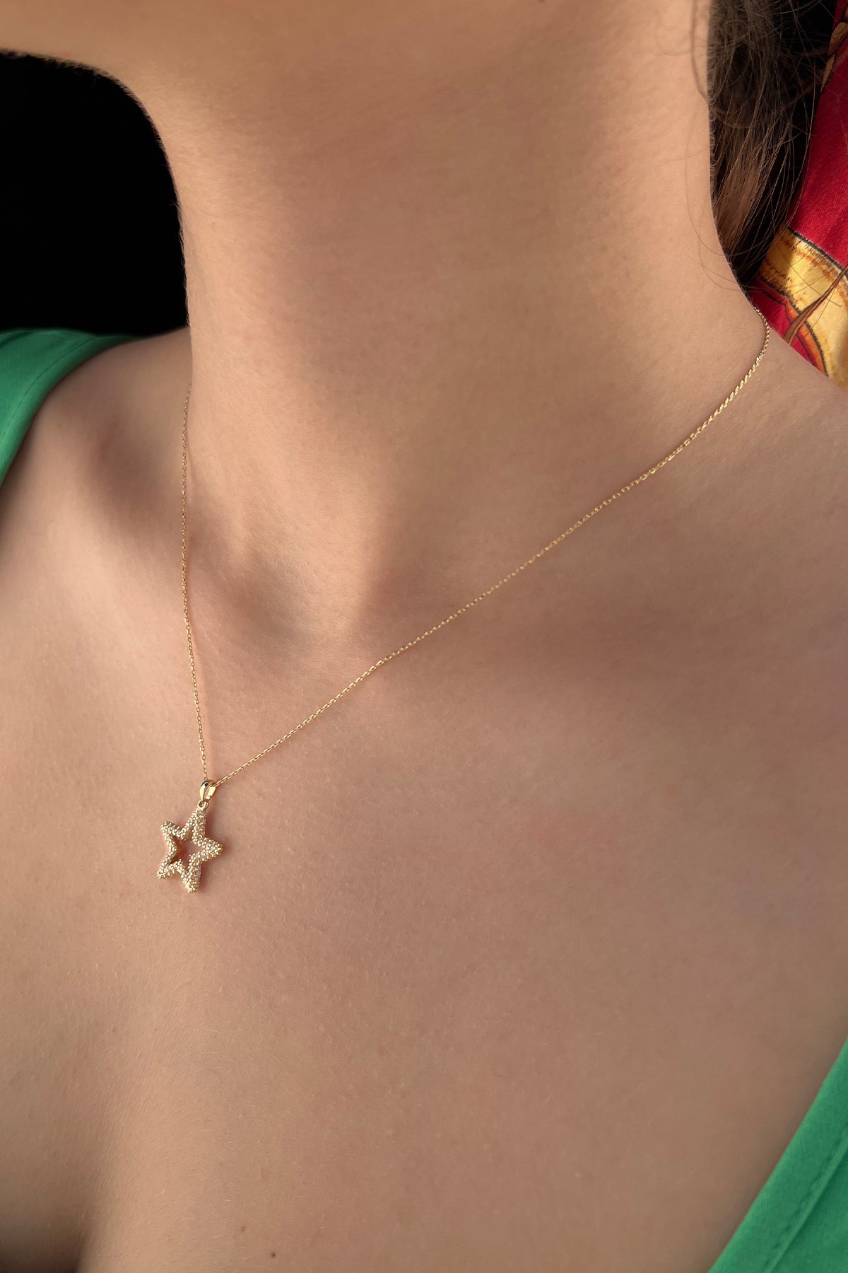14K Gold Stone Star Necklace