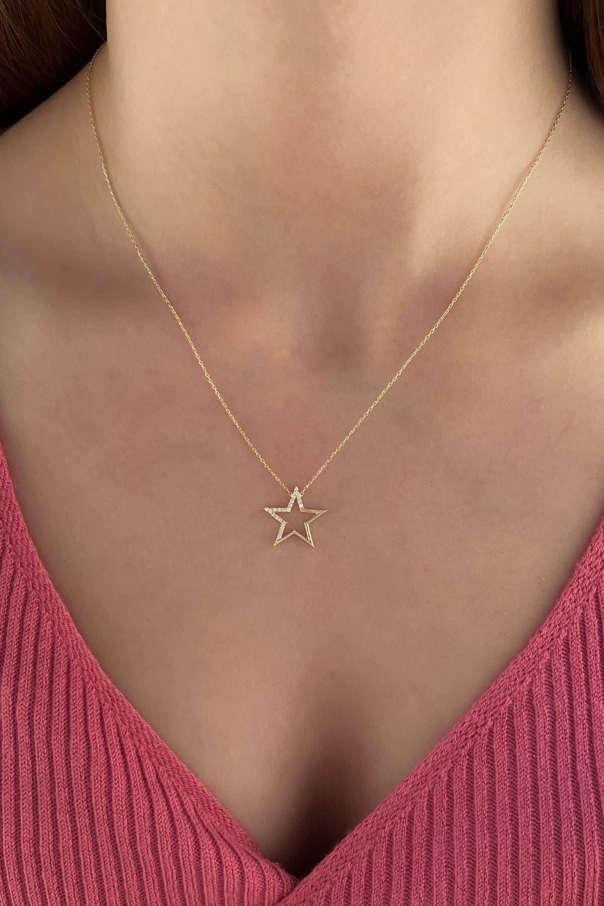 14K Gold Stone Star Necklace