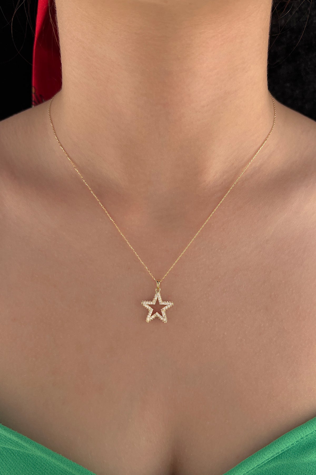 14K Gold Stone Star Necklace