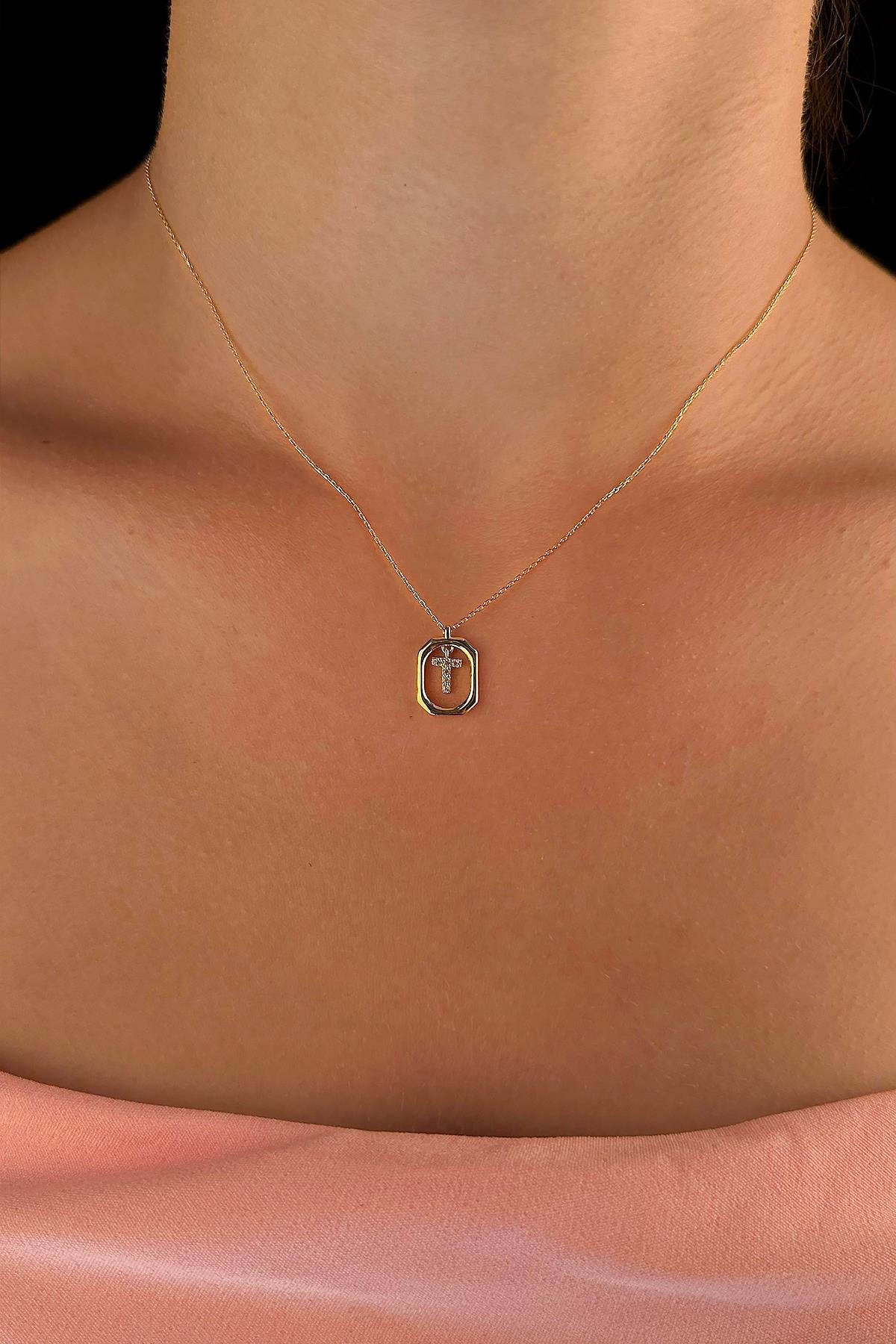 14K Gold Stone T Initial Necklace