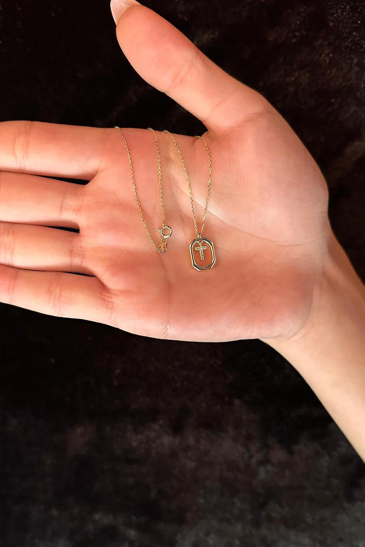14K Gold Stone T Initial Necklace