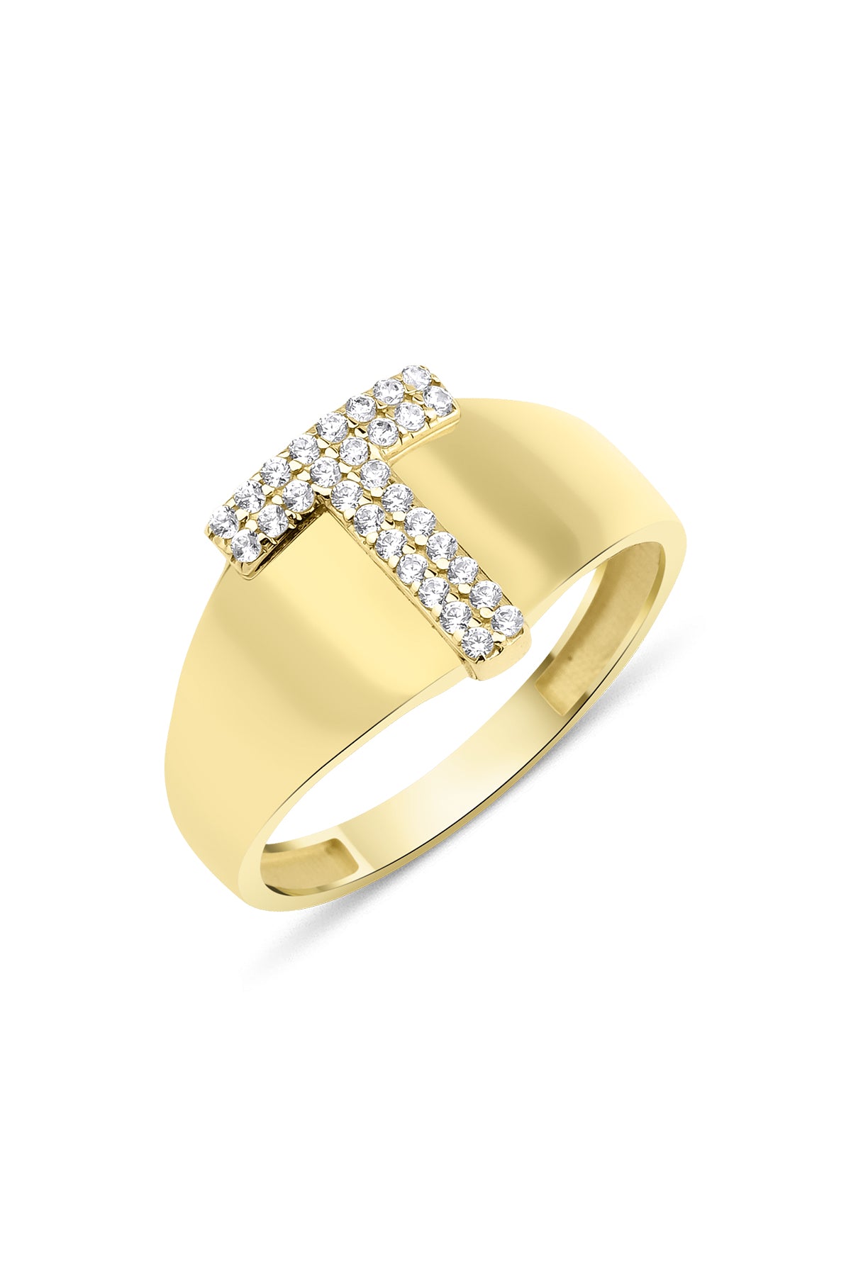 14K Gold Stone T Initial Ring