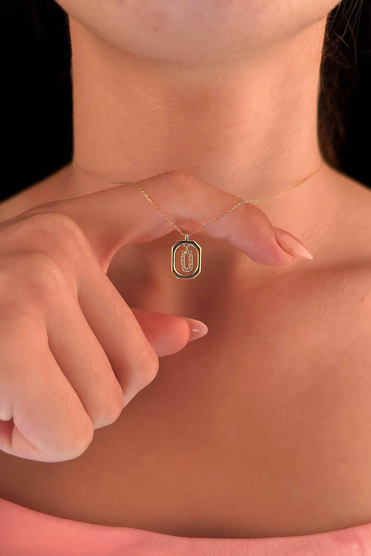 14K Gold Stone Ü Initial Necklace