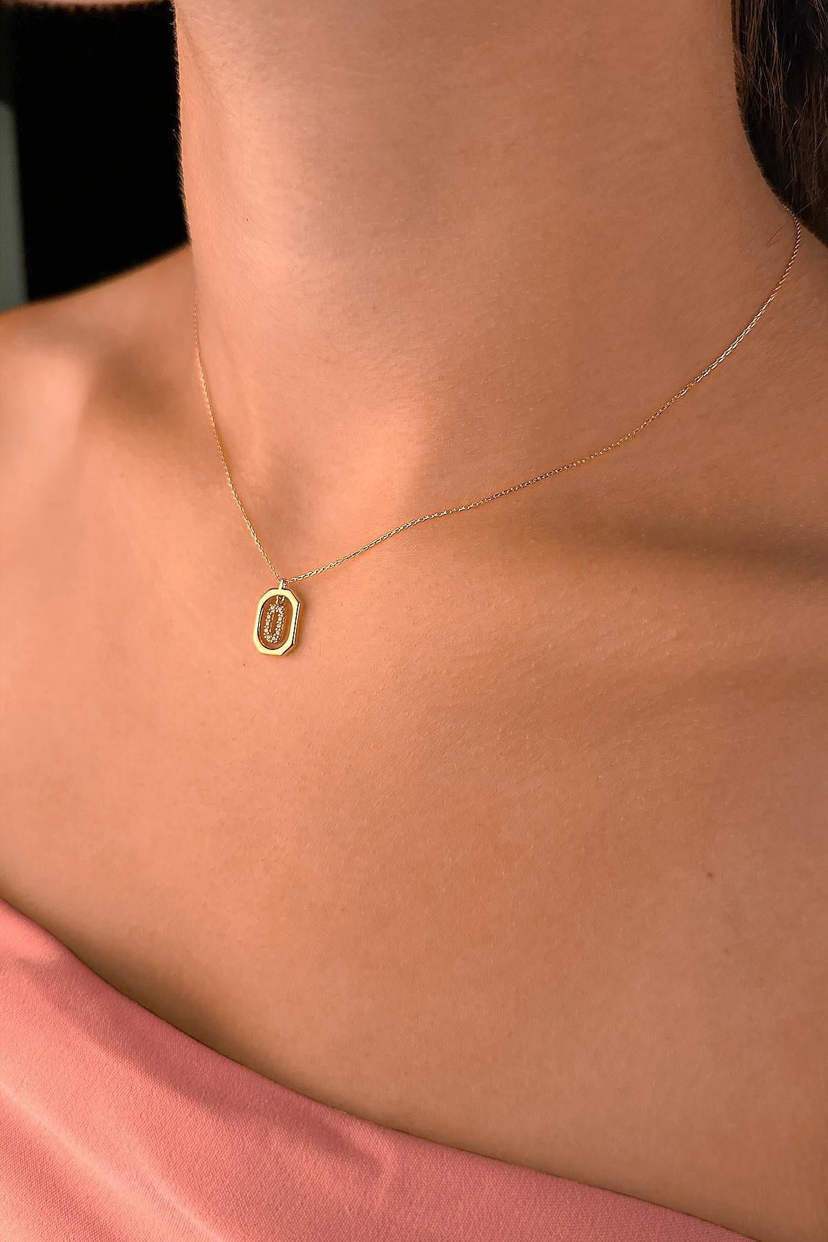 14K Gold Stone Ü Initial Necklace