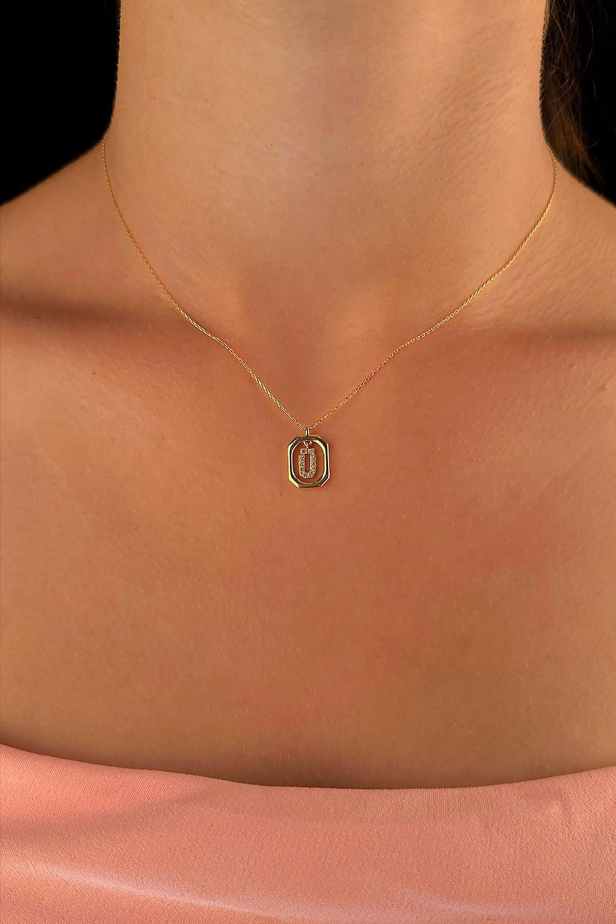 14K Gold Stone Ü Initial Necklace