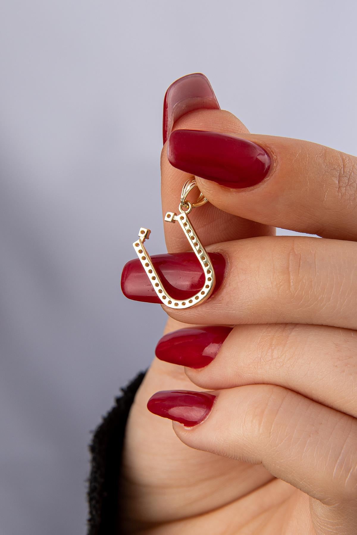 14K Gold Stone Ü Letter Charm