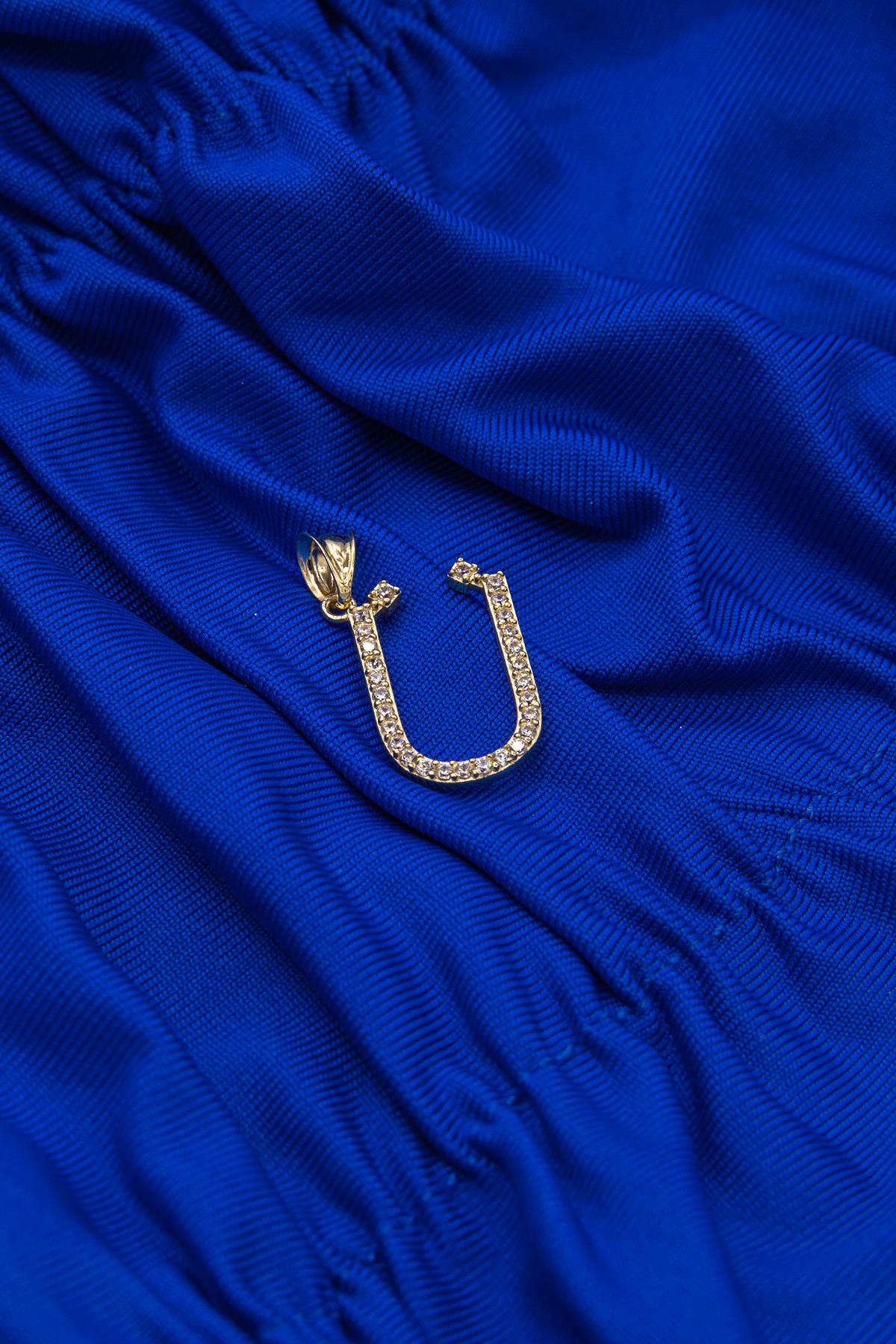 14K Gold Stone Ü Letter Charm