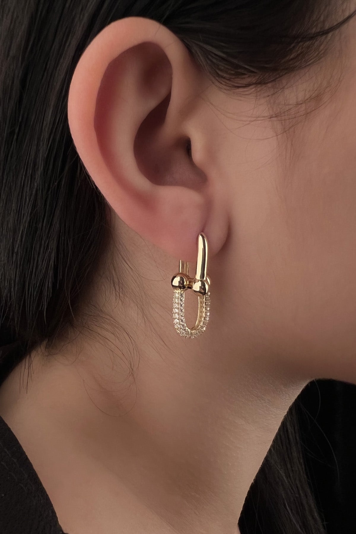 14K Gold Stone U Link Earrings