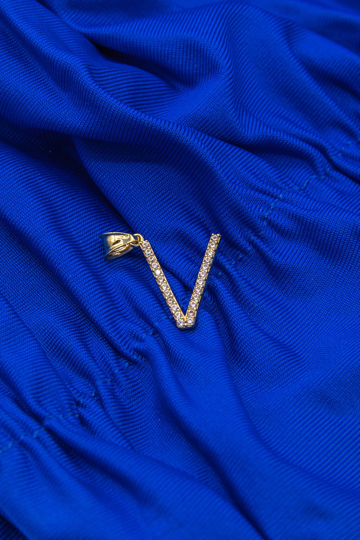 14K Gold Stone V Letter Charm